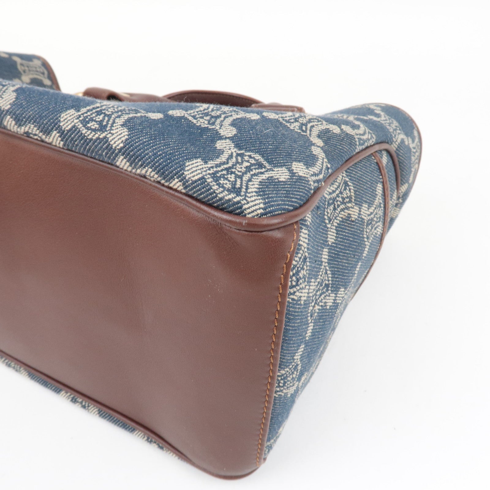 CELINE Paris Macadam Boogie Bag Denim Leather Handbag Navy Brown