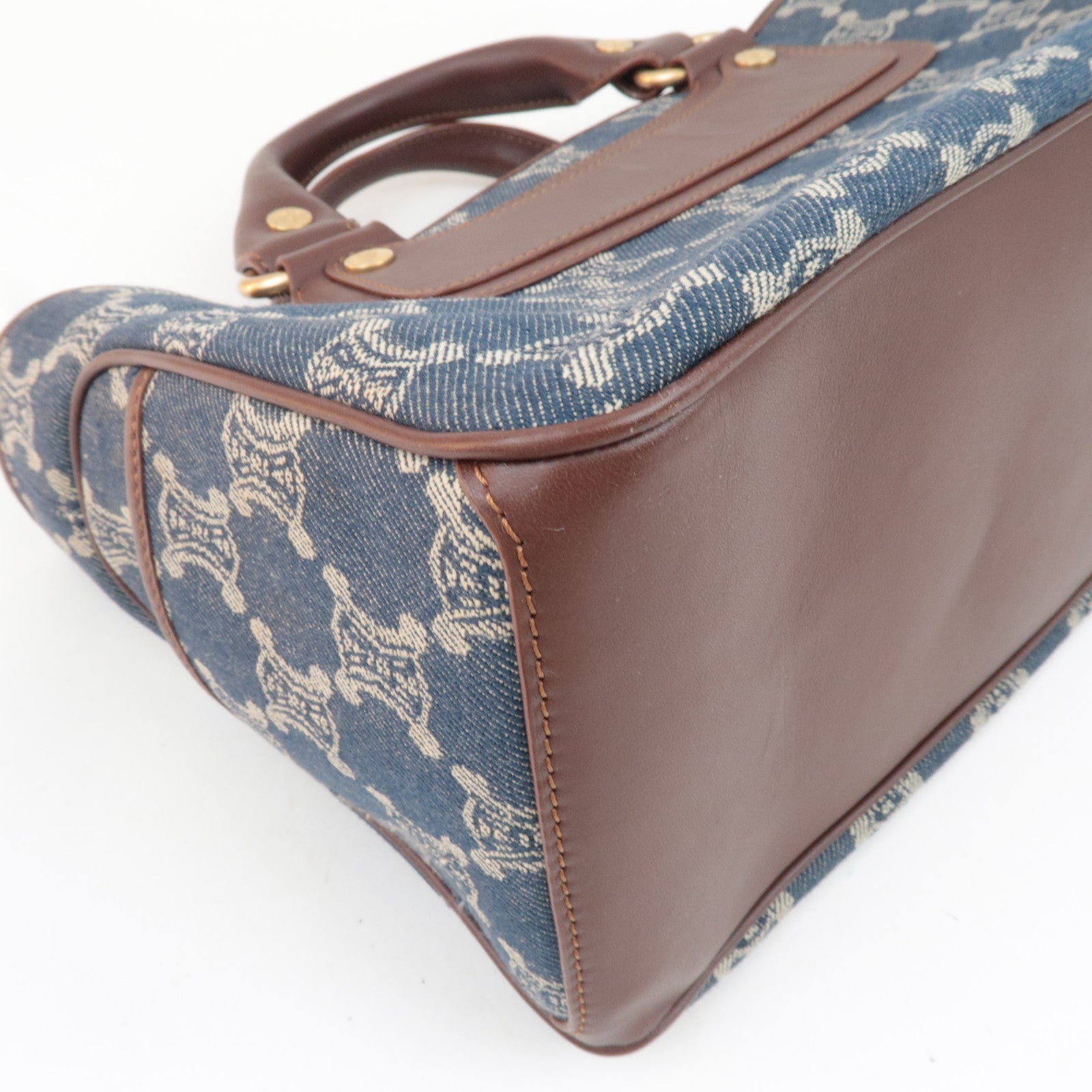 CELINE Paris Macadam Boogie Bag Denim Leather Handbag Navy Brown