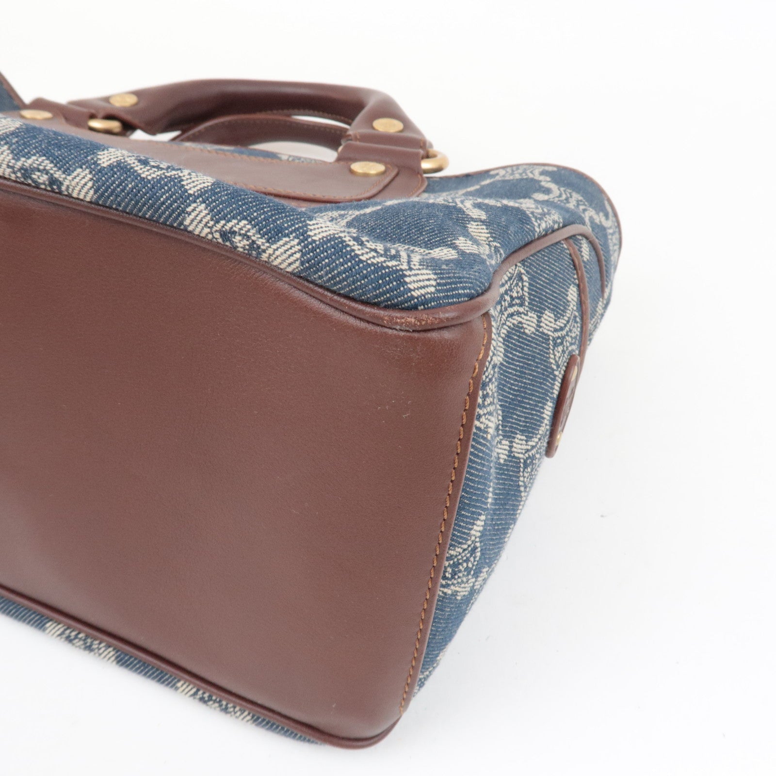 CELINE Paris Macadam Boogie Bag Denim Leather Handbag Navy Brown