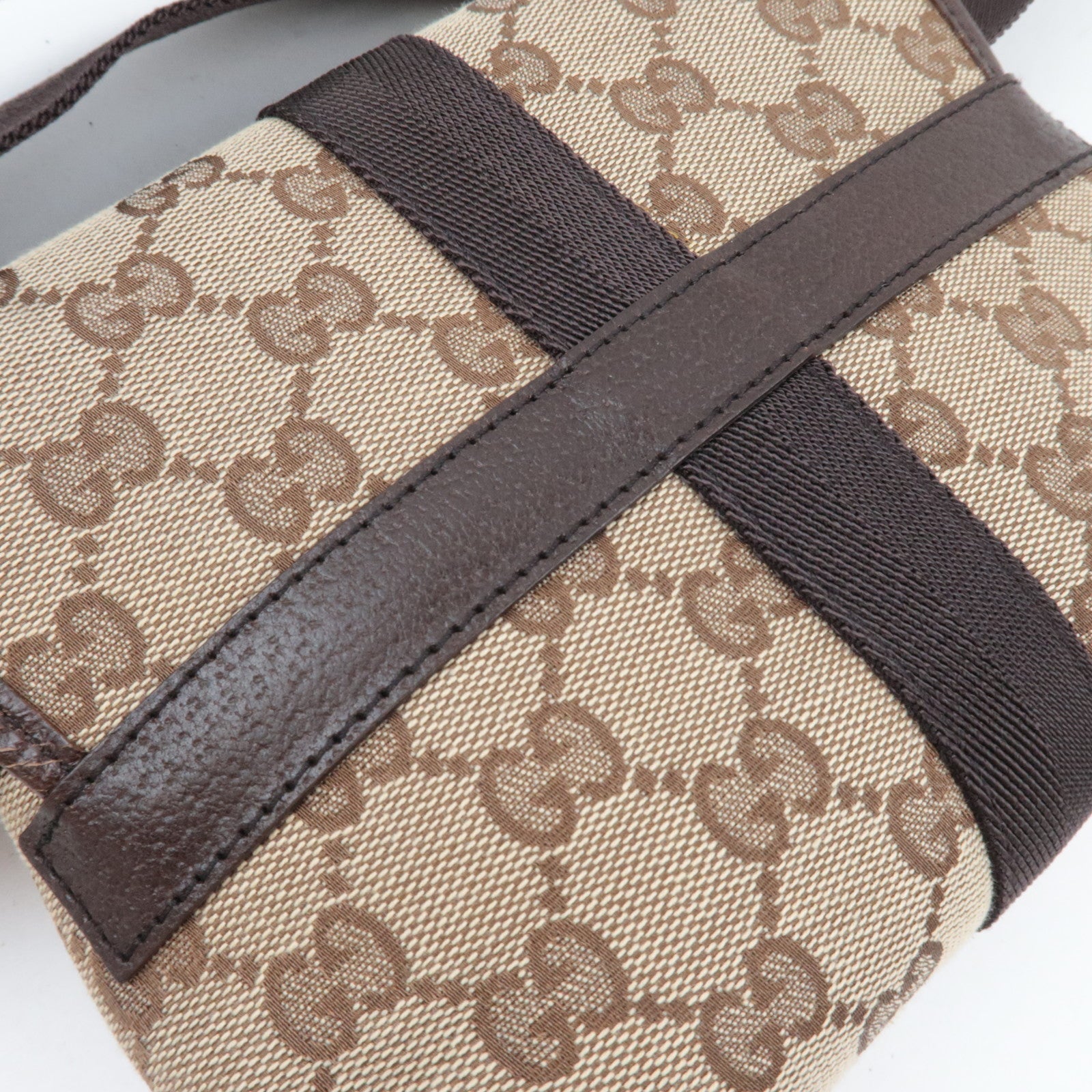 GUCCI Waist Bag GG Canvas Leather Beige Brown 131236