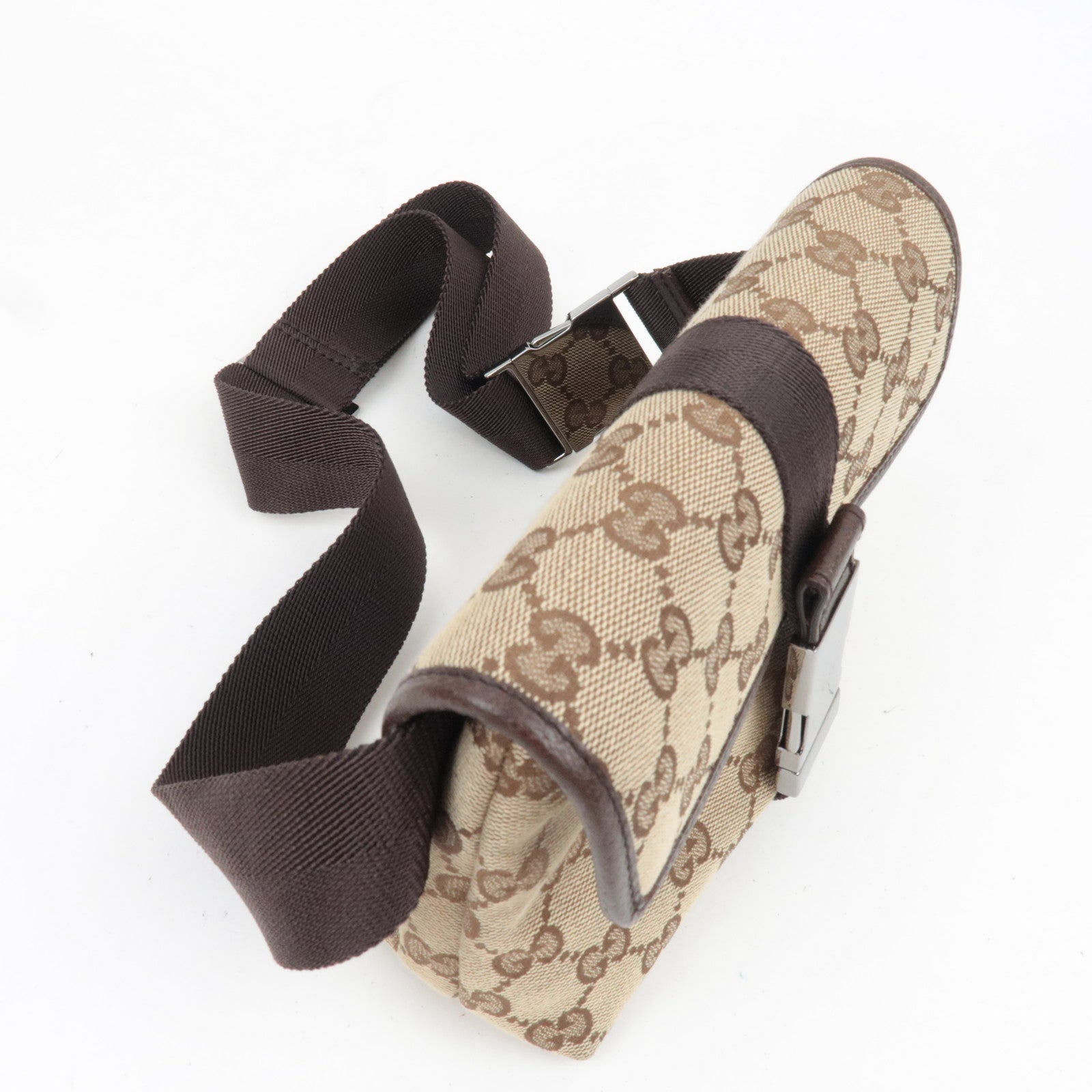 GUCCI Waist Bag GG Canvas Leather Beige Brown 131236
