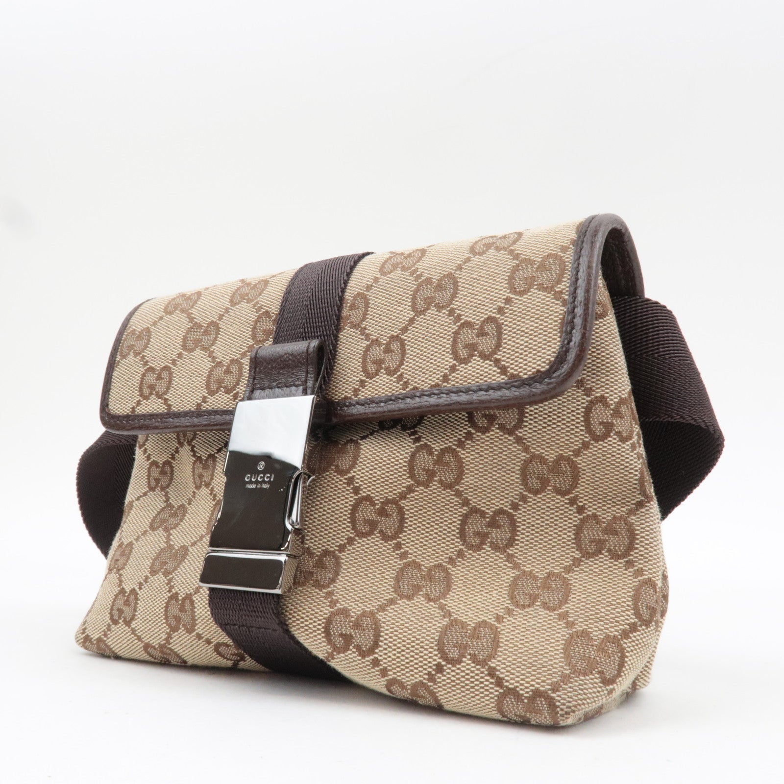 GUCCI Waist Bag GG Canvas Leather Beige Brown 131236