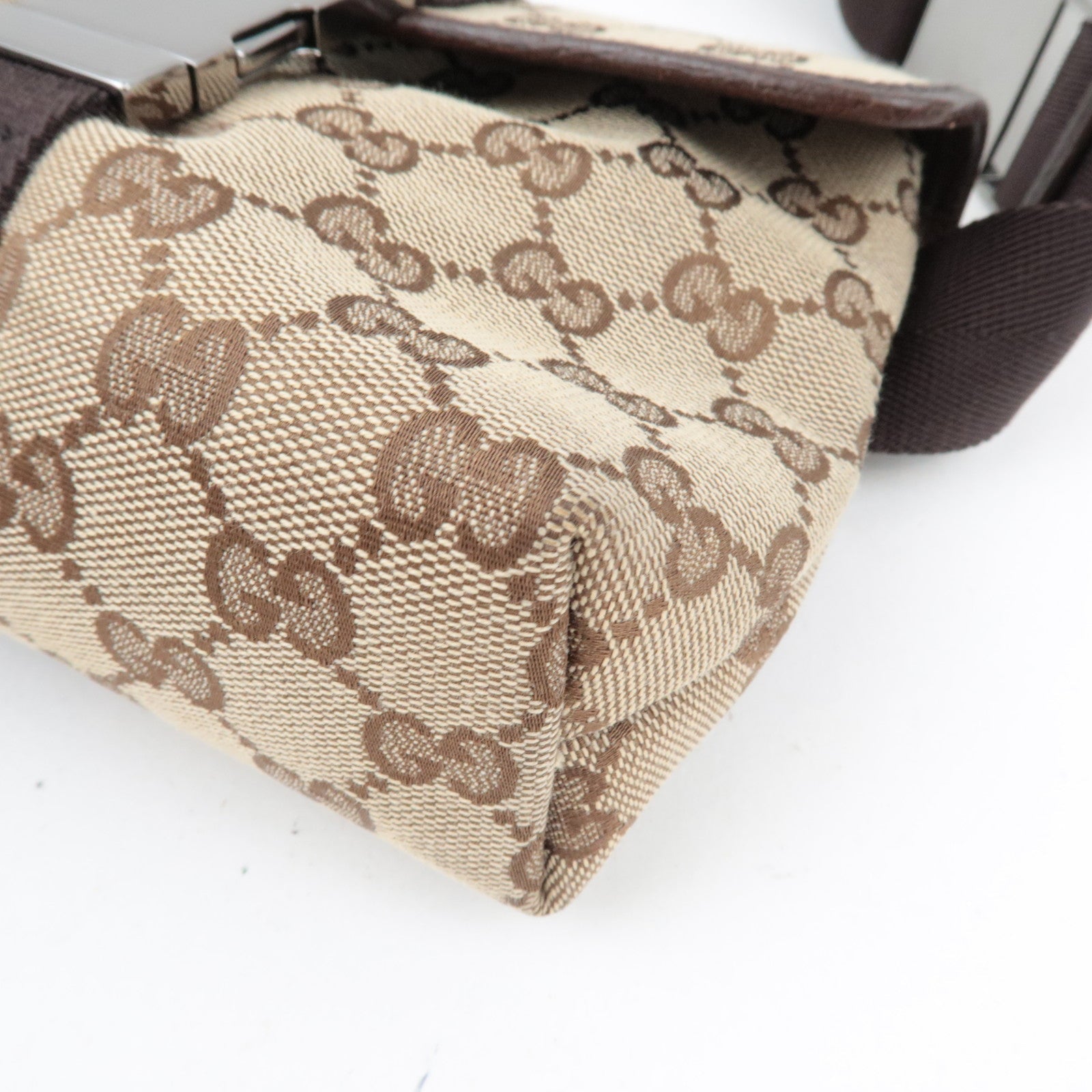 GUCCI Waist Bag GG Canvas Leather Beige Brown 131236