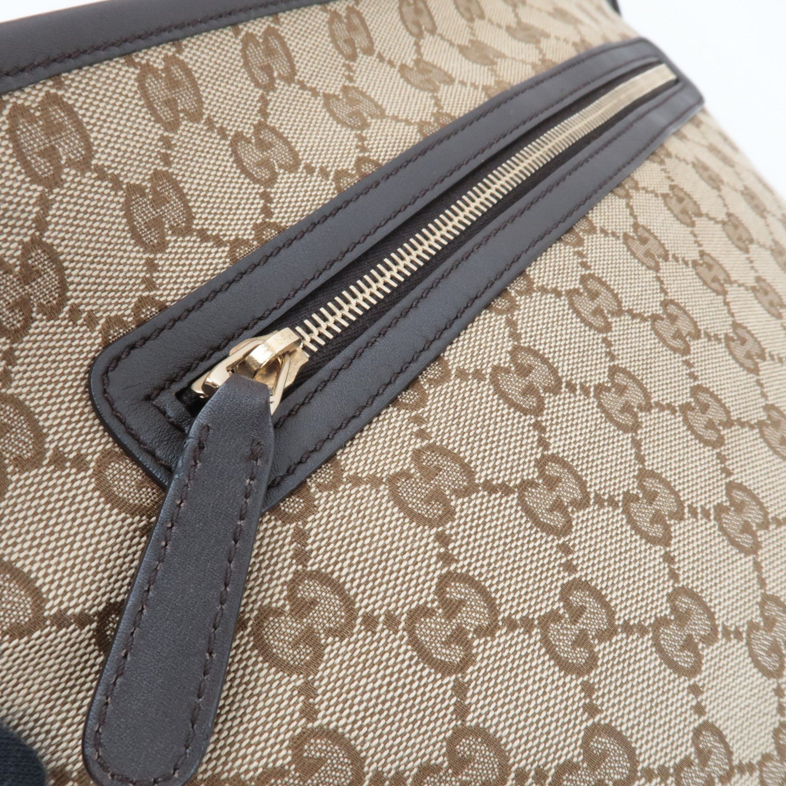 GUCCI GG Canvas Leather Shoulder Bag Beige Brown 388930