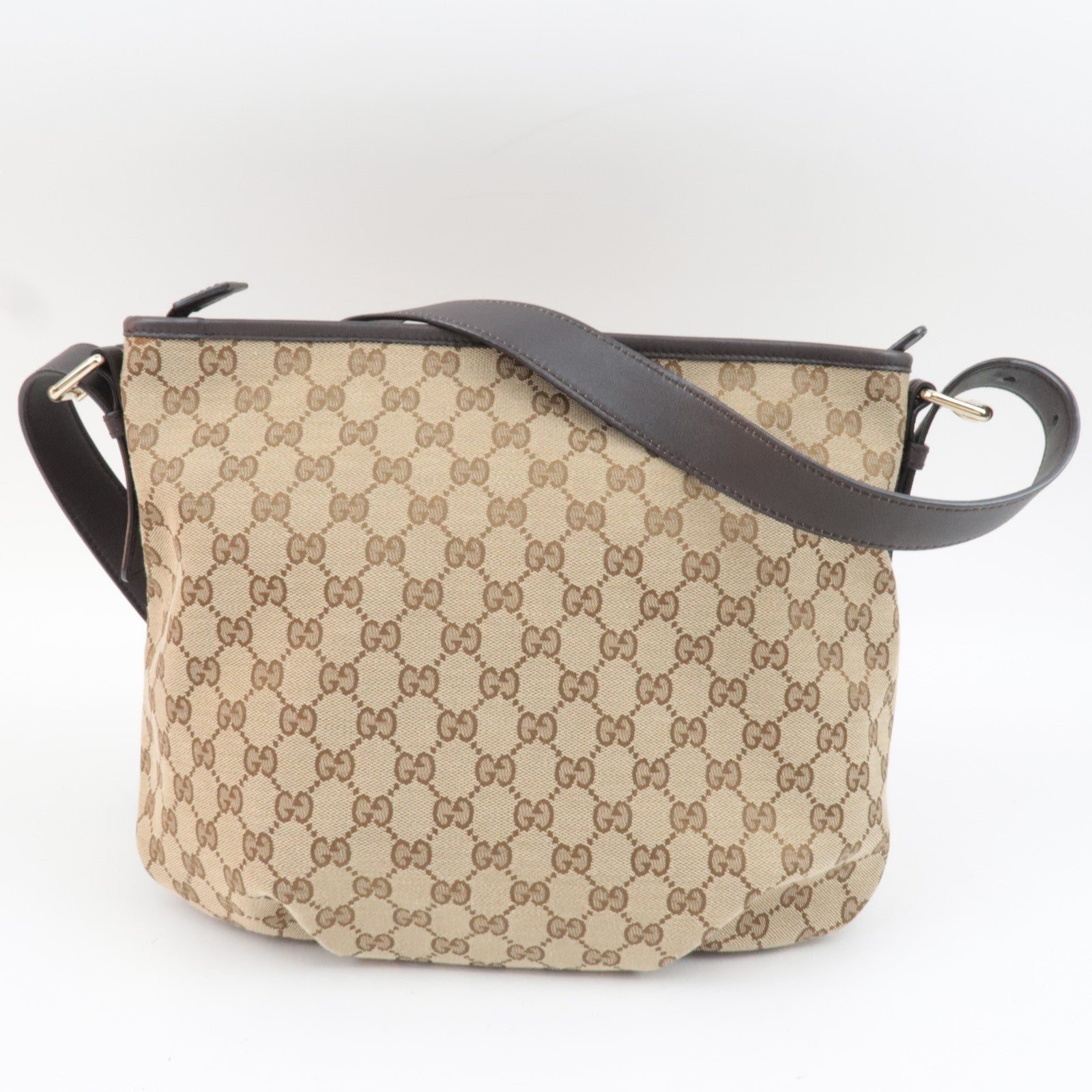 GUCCI GG Canvas Leather Shoulder Bag Beige Brown 388930