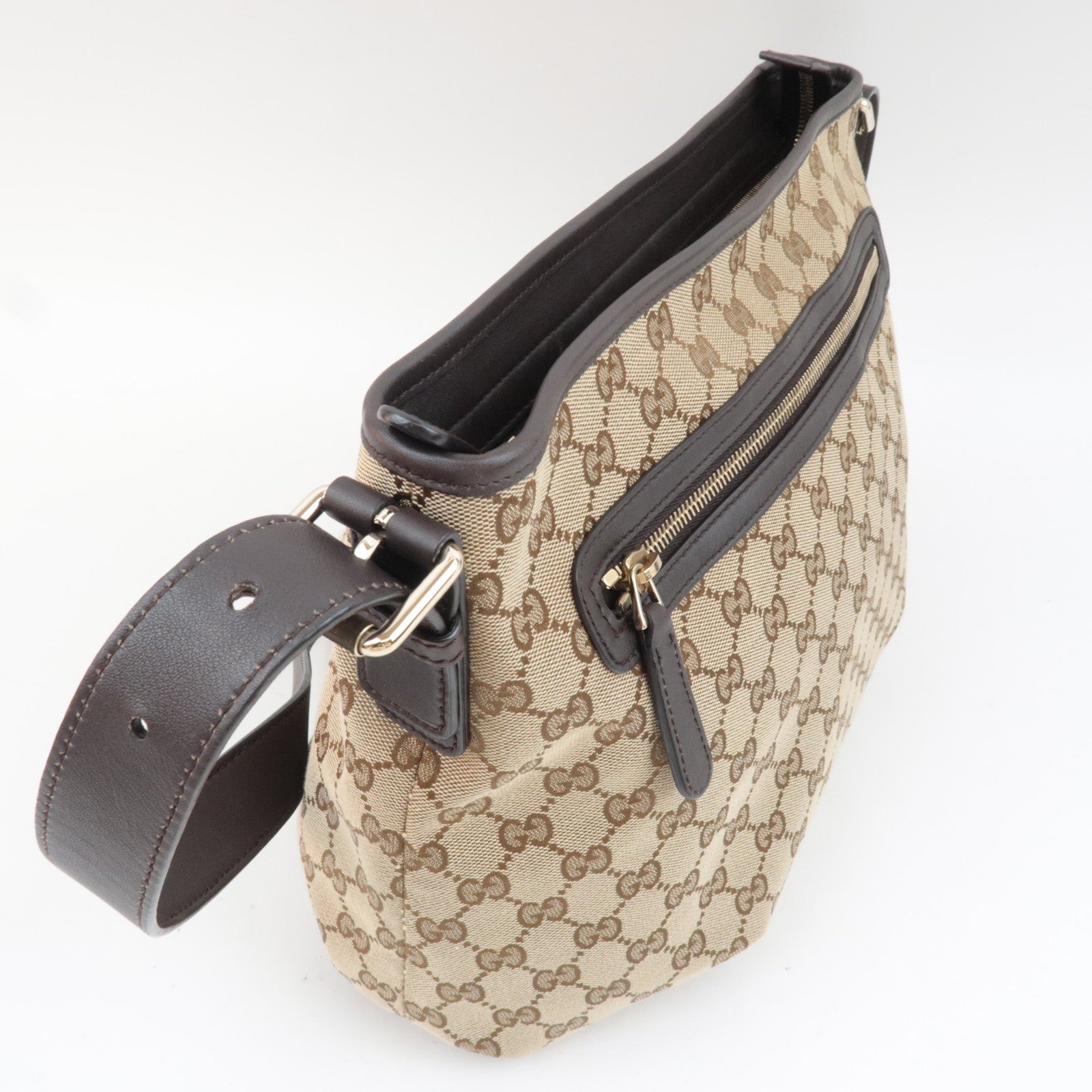 GUCCI GG Canvas Leather Shoulder Bag Beige Brown 388930