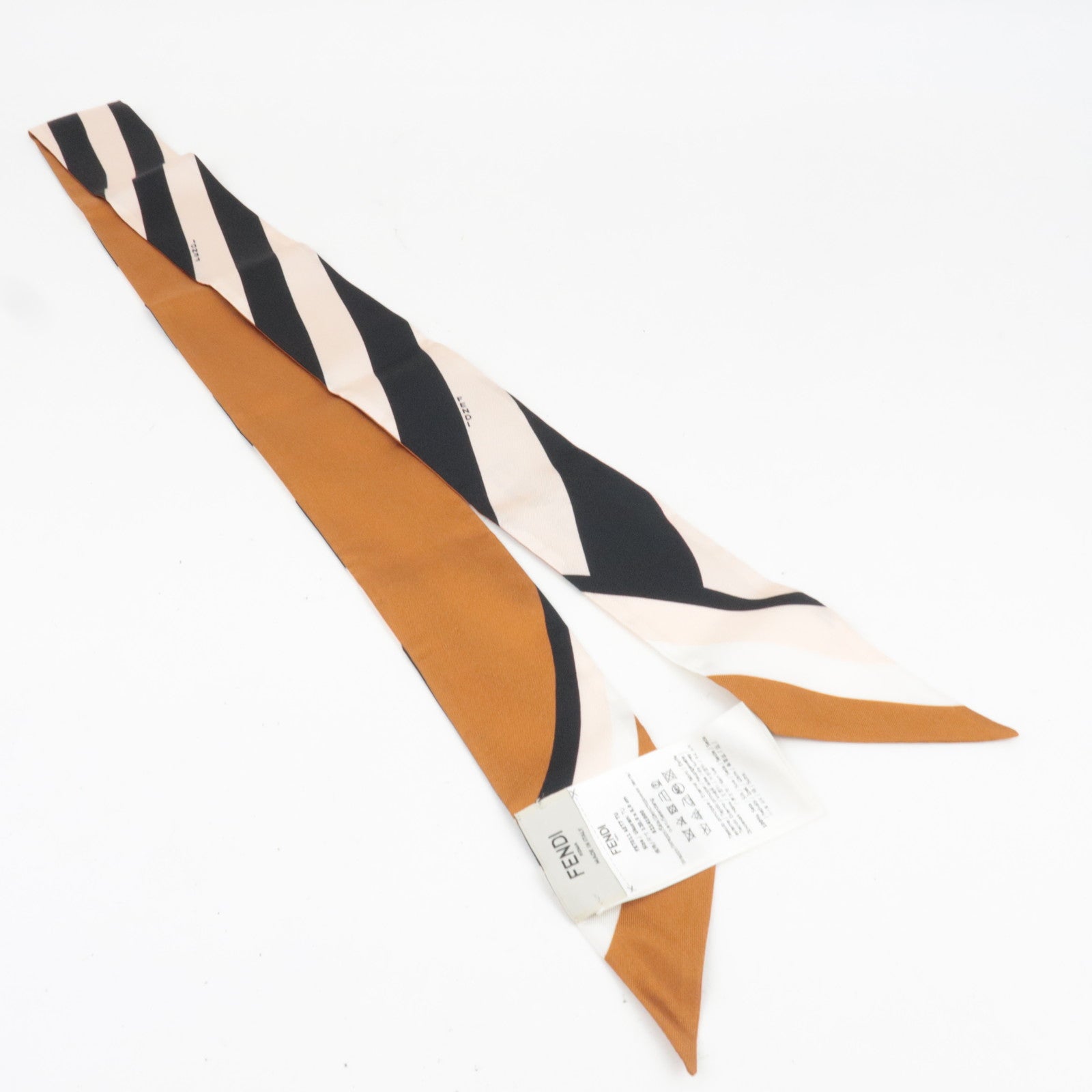 FENDI Wrappy Bandeau Stripe Scarf 100% Silk Pink Black Brown *Box