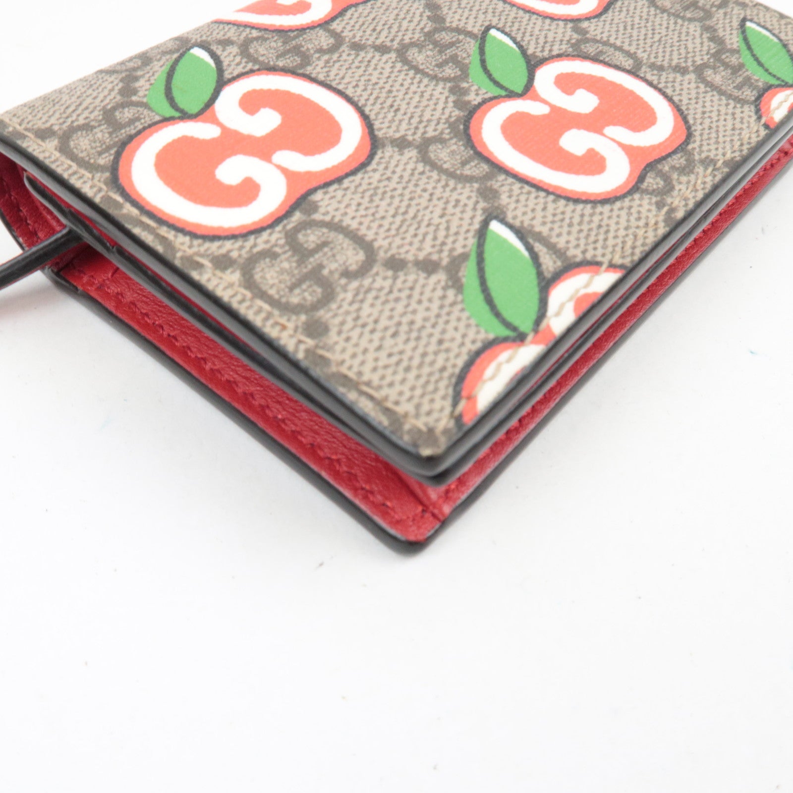 GUCCI GG Apple Bifold Wallet GG Supreme Beige Red 624641