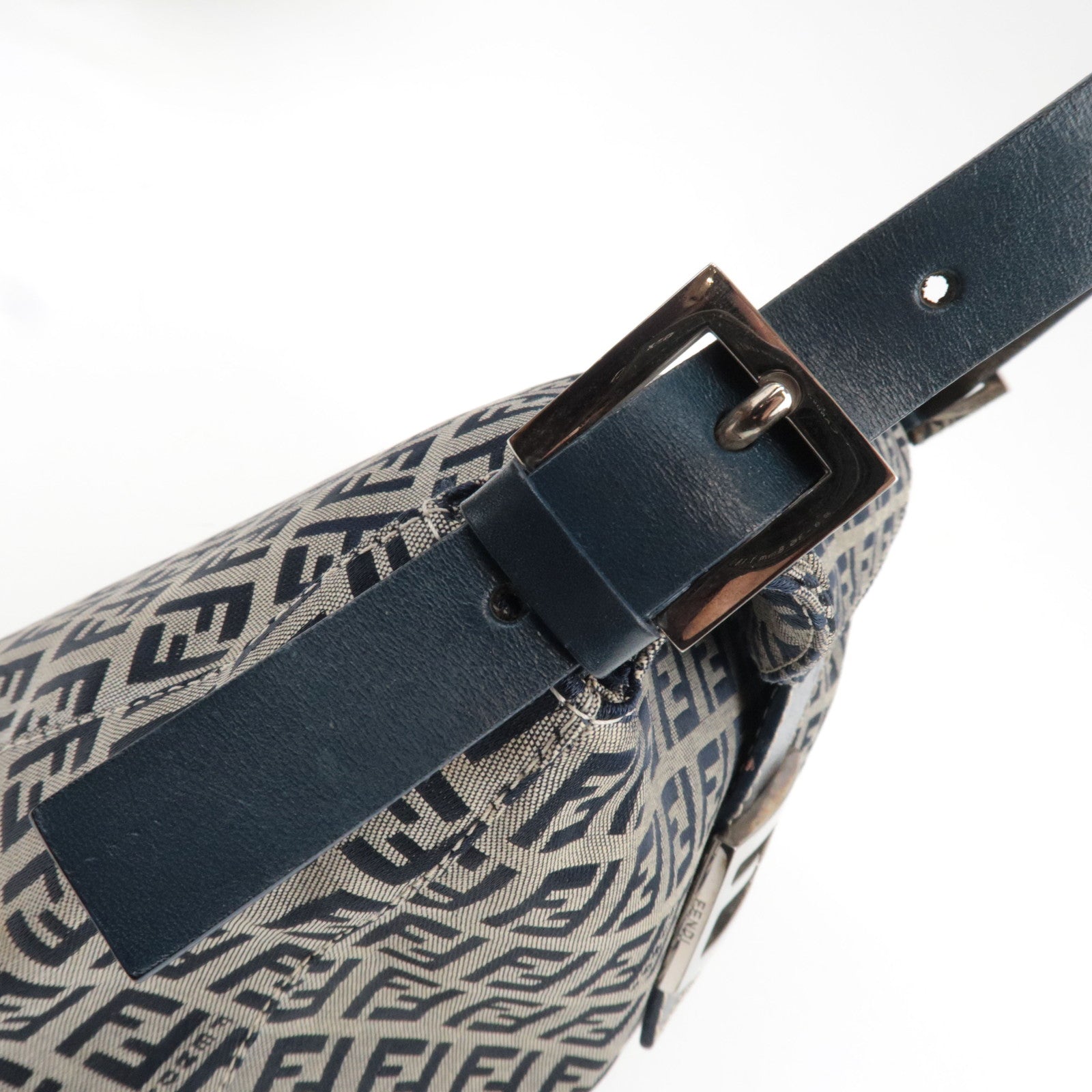 FENDI Zucchino Shoulder Bag Canvas Leather Navy 26426