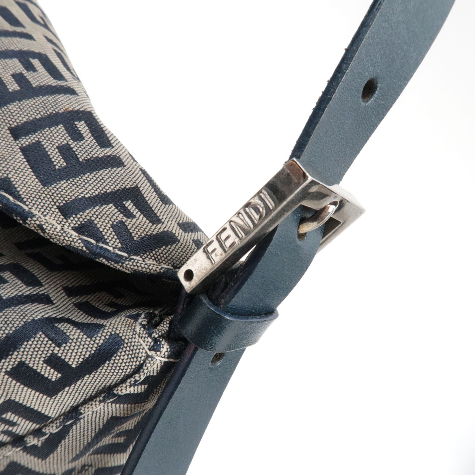 FENDI Zucchino Shoulder Bag Canvas Leather Navy 26426