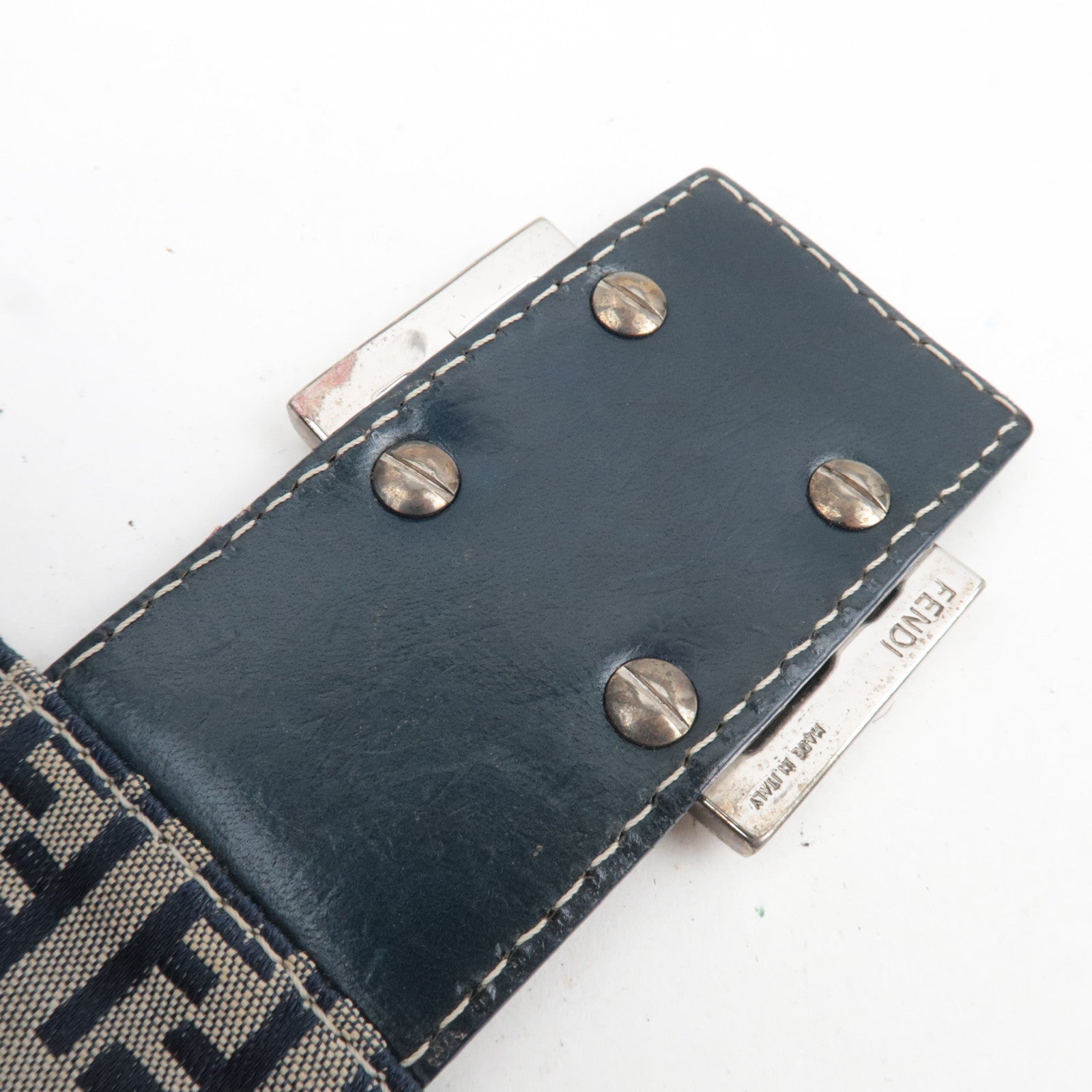 FENDI Zucchino Shoulder Bag Canvas Leather Navy 26426