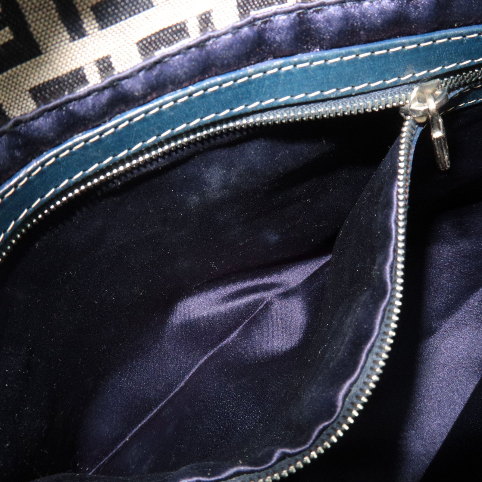 FENDI Zucchino Shoulder Bag Canvas Leather Navy 26426