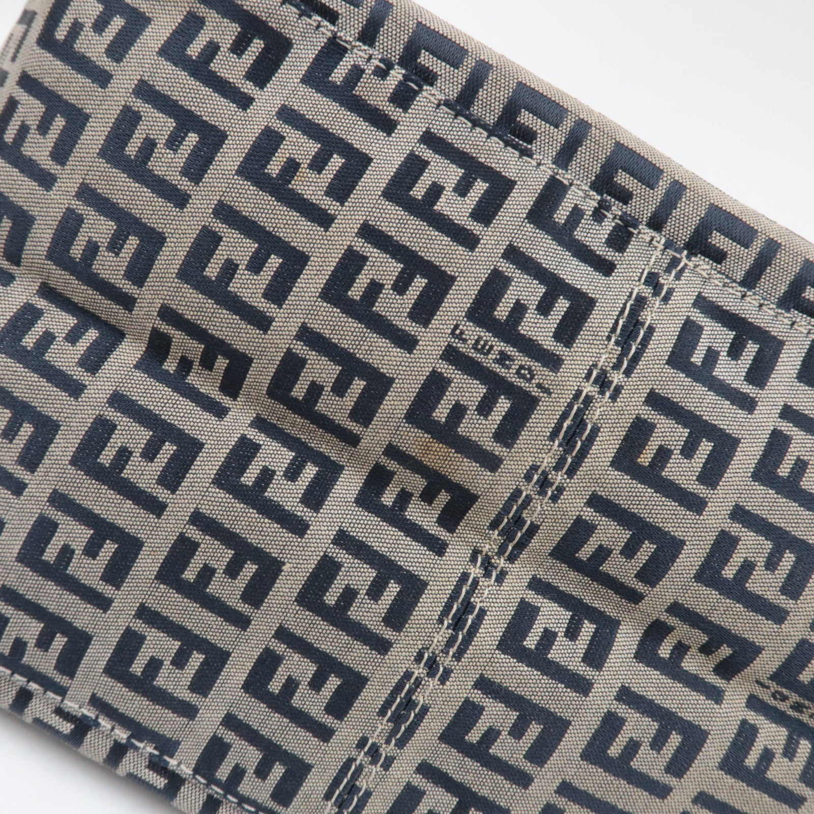 FENDI Zucchino Shoulder Bag Canvas Leather Navy 26426