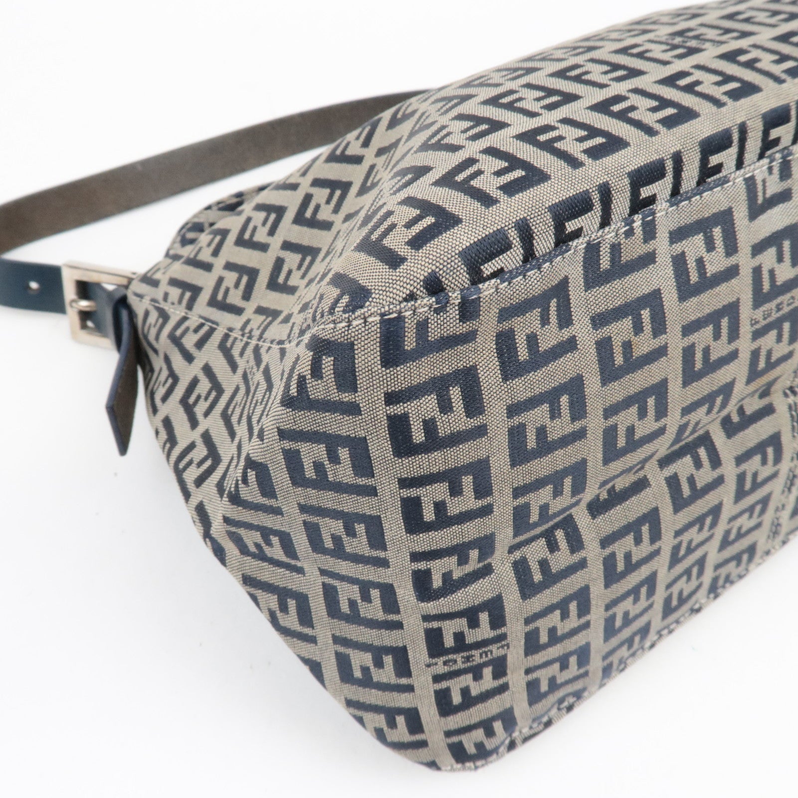 FENDI Zucchino Shoulder Bag Canvas Leather Navy 26426