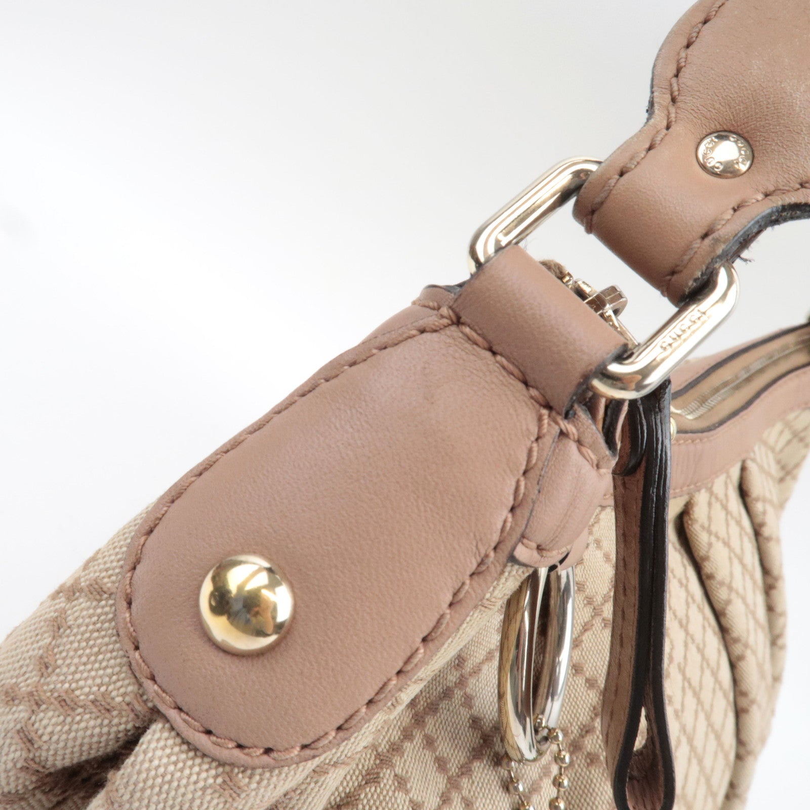 GUCCI Sukey Diamante Shoulder Bag Canvas Leather Beige 232955