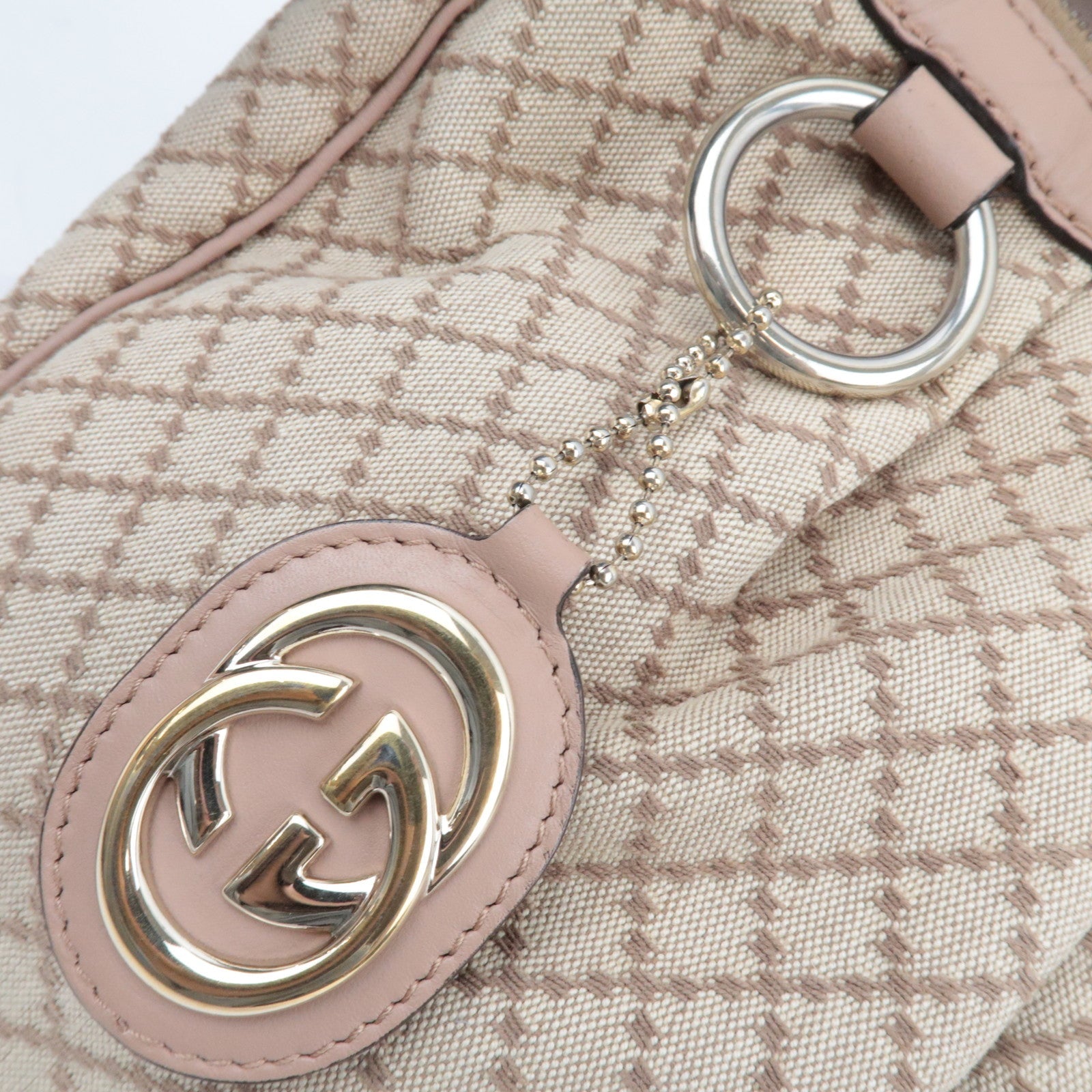 GUCCI Sukey Diamante Shoulder Bag Canvas Leather Beige 232955