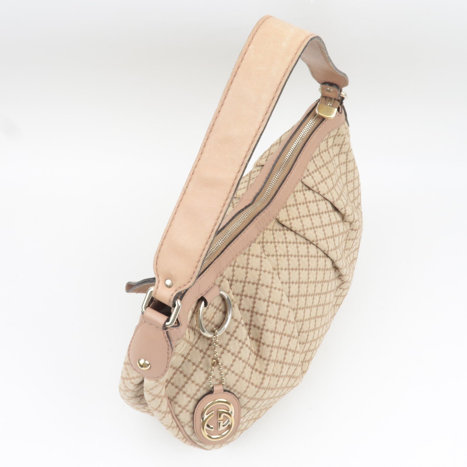 GUCCI Sukey Diamante Shoulder Bag Canvas Leather Beige 232955