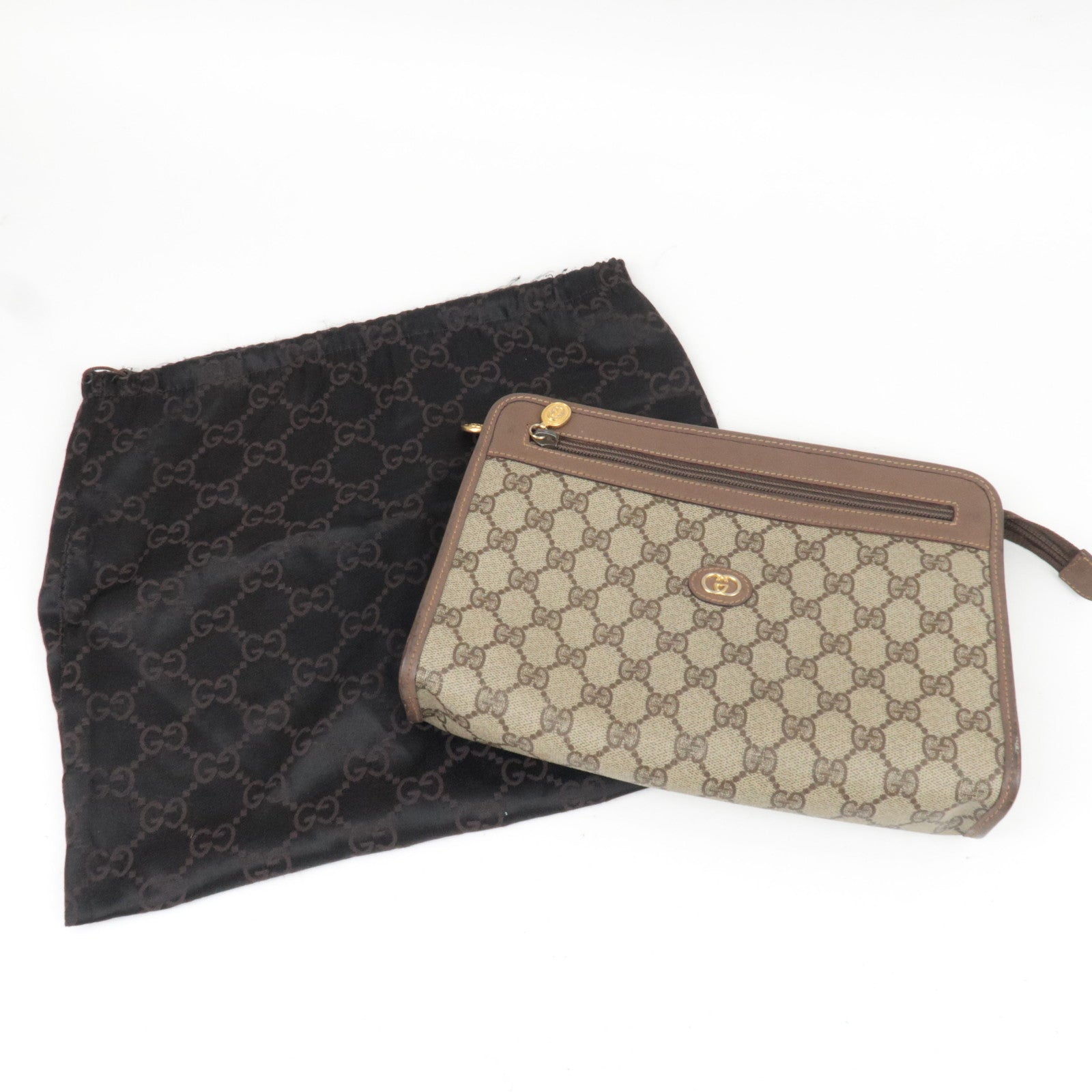 GUCCI Clutch Bag GG Plus Leather Beige Brown 014.122.6063 *Dust bag