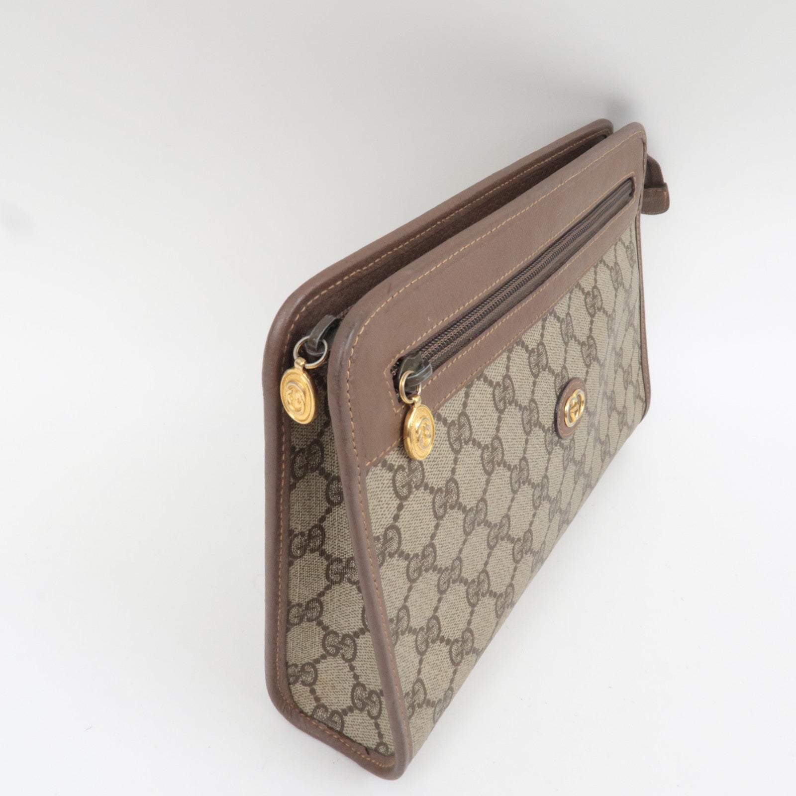 GUCCI Clutch Bag GG Plus Leather Beige Brown 014.122.6063 *Dust bag