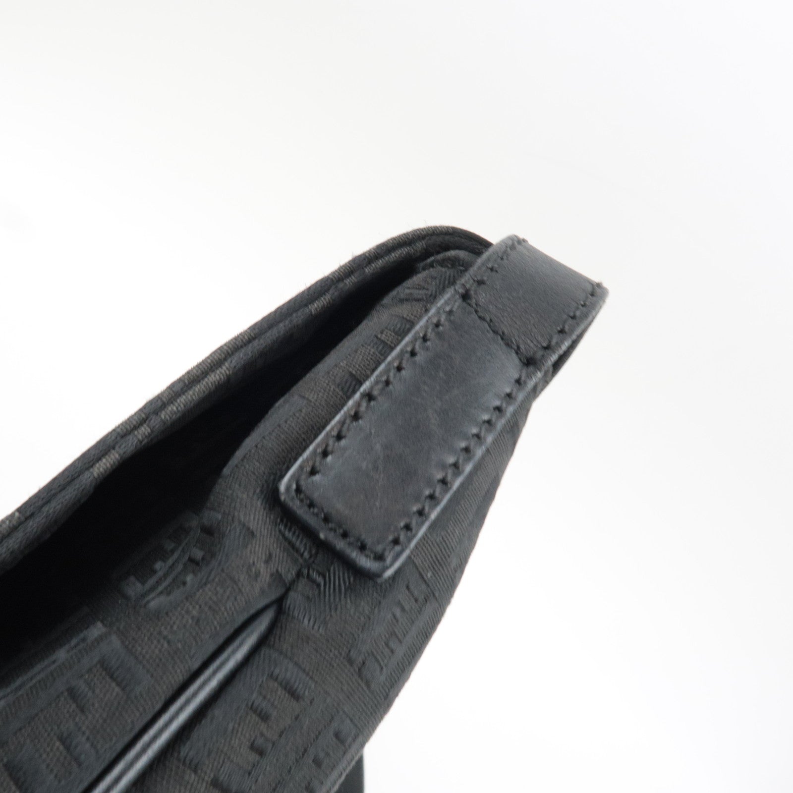 FENDI Zucchino Shoulder Bag Canvas Leather Black 8BT127