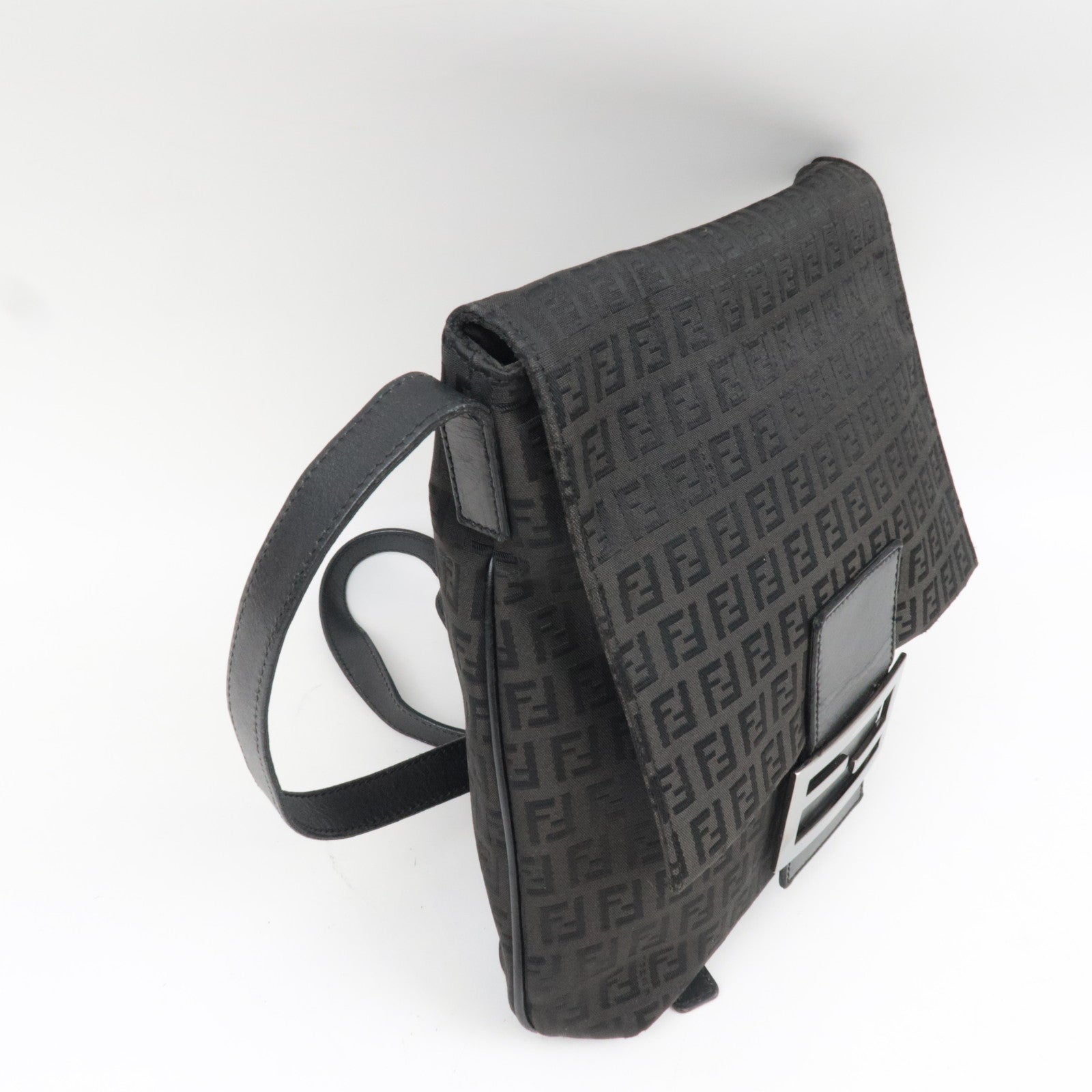 FENDI Zucchino Shoulder Bag Canvas Leather Black 8BT127