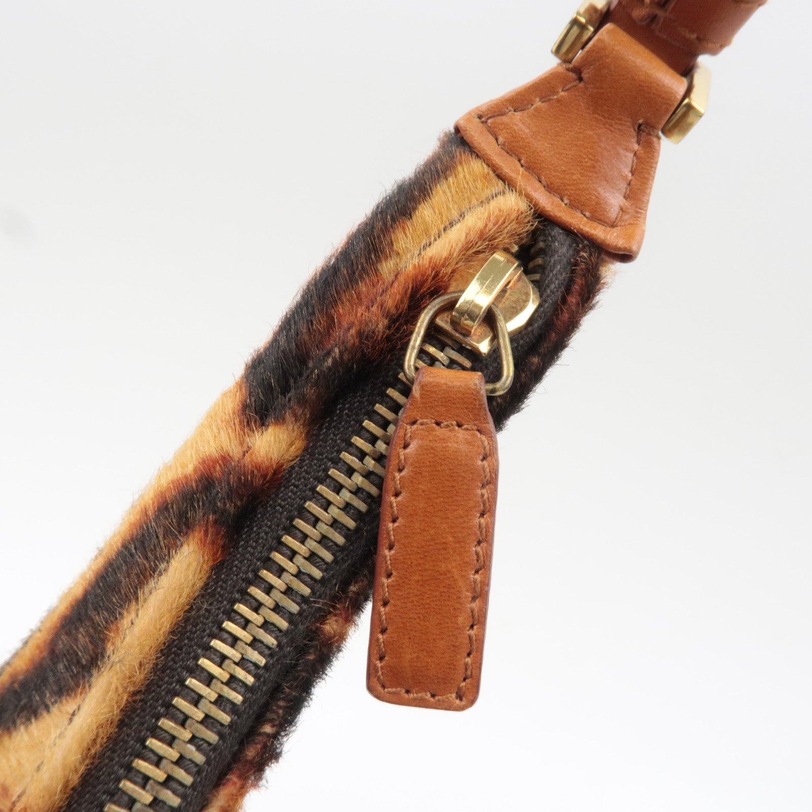 Christian Dior Pony Hoir Leopard Street Chic Shoulder Bag Leather Brown