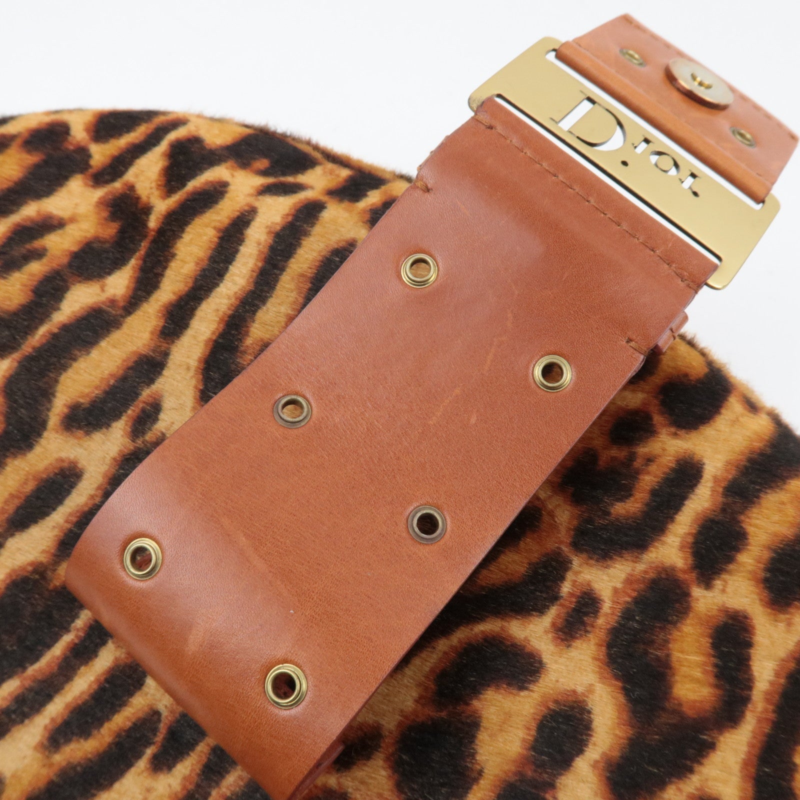 Christian Dior Pony Hoir Leopard Street Chic Shoulder Bag Leather Brown