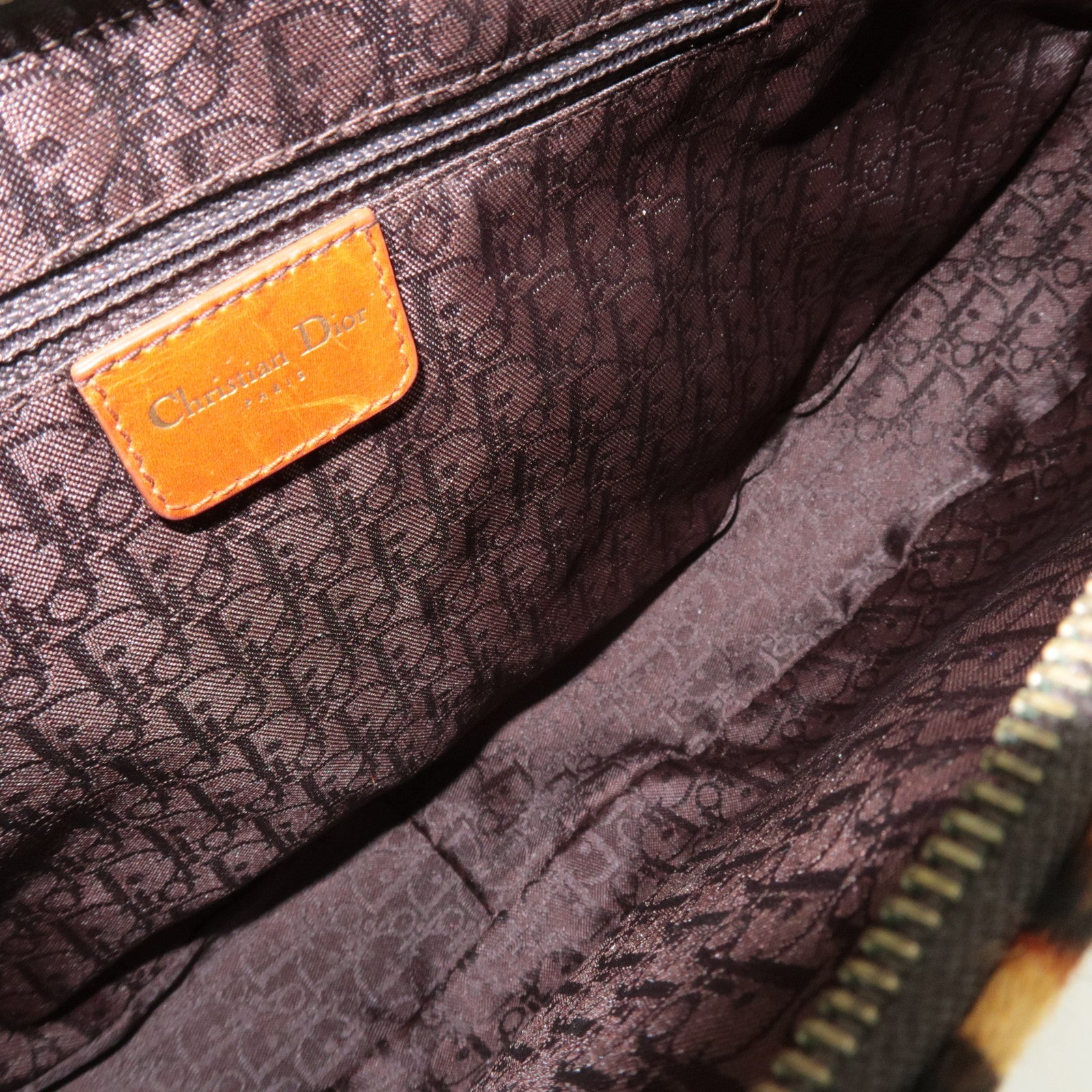 Christian Dior Pony Hoir Leopard Street Chic Shoulder Bag Leather Brown