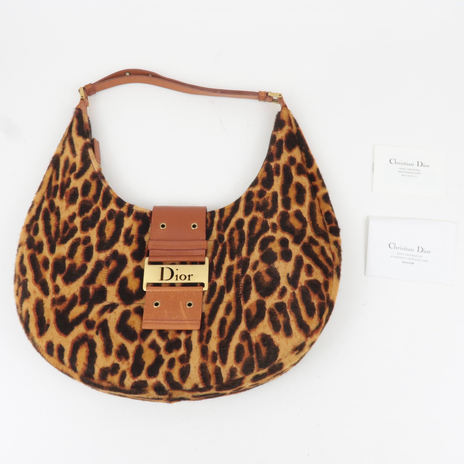 Christian Dior Pony Hoir Leopard Street Chic Shoulder Bag Leather Brown