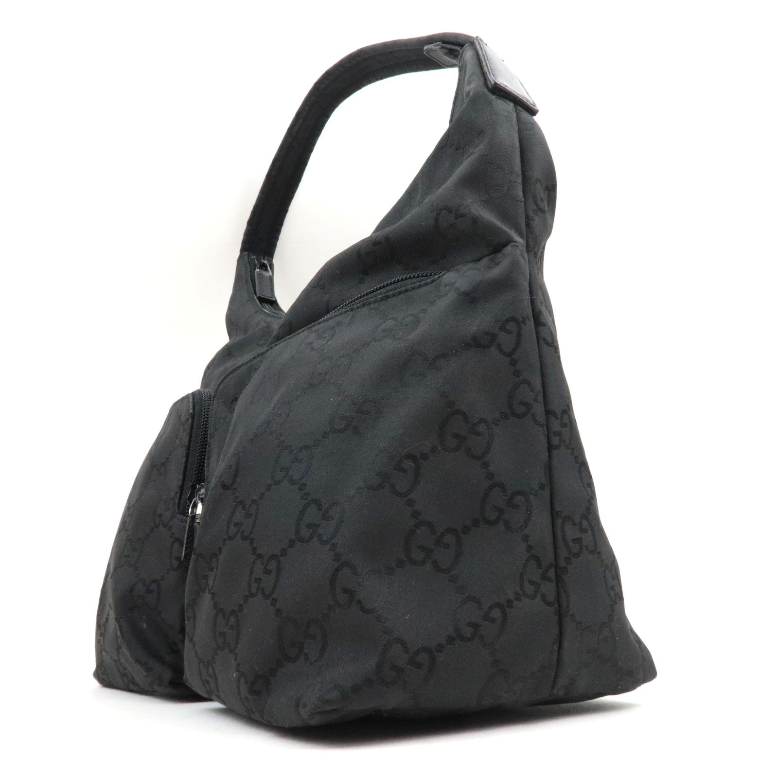 GUCCI GG Nylon Leather Shoulder Bag Black