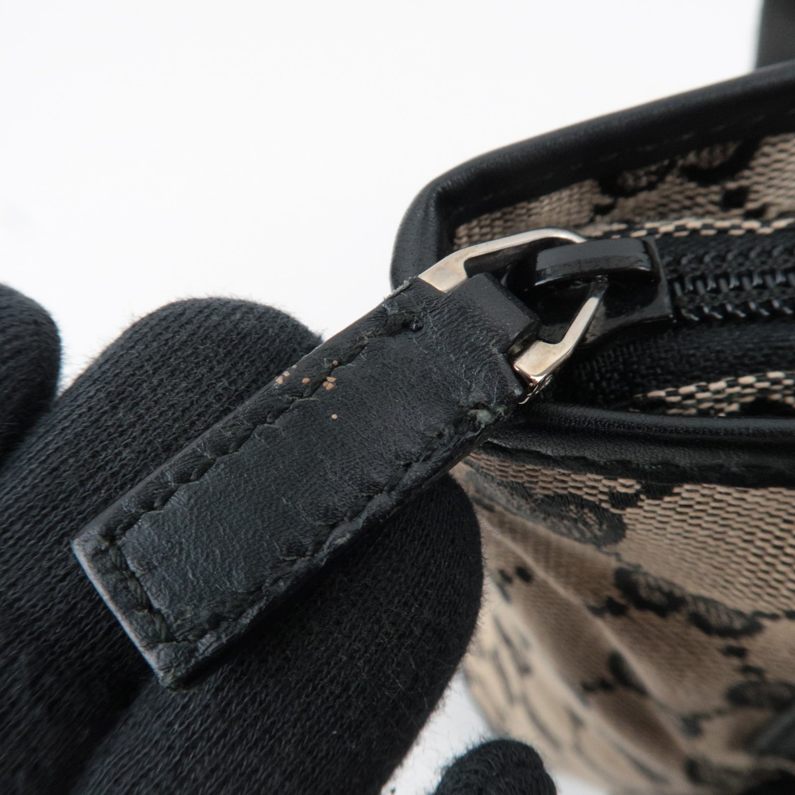 GUCCI GG Canvas Leather Tote Bag Beige Black 019.0402 *Dust bag