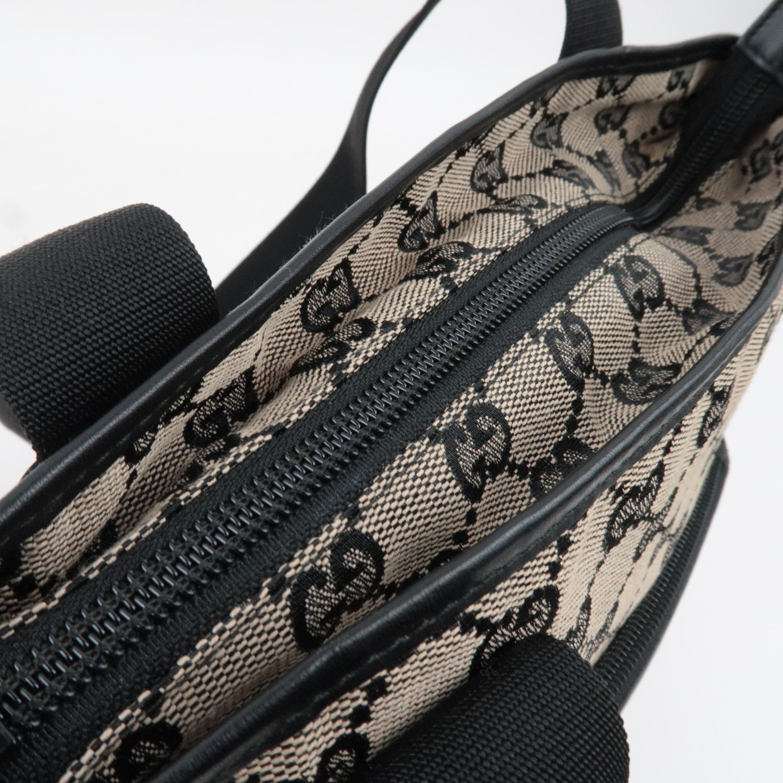 GUCCI GG Canvas Leather Tote Bag Beige Black 019.0402 *Dust bag