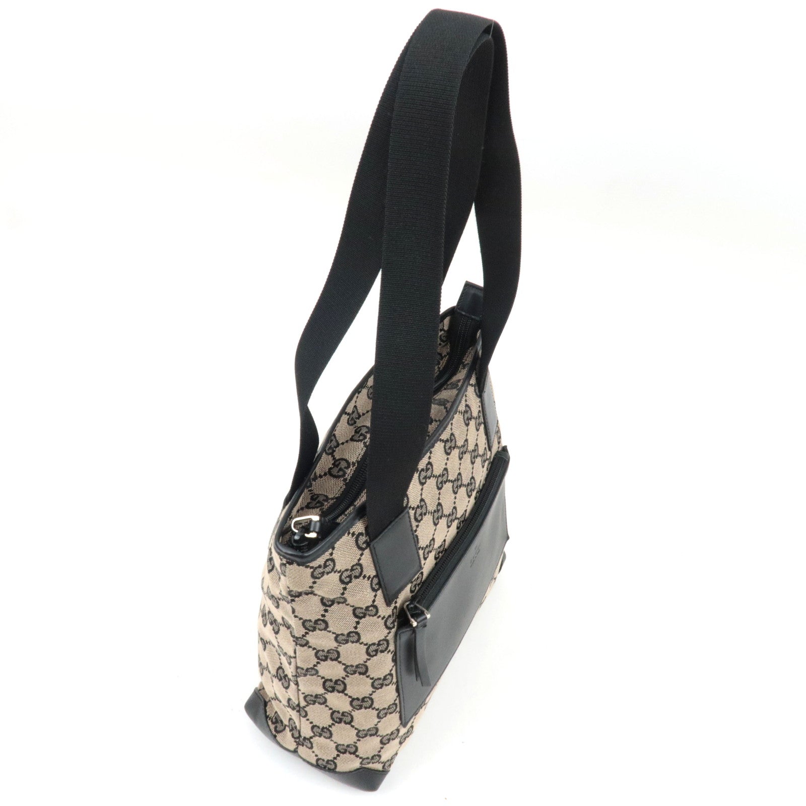 GUCCI GG Canvas Leather Tote Bag Beige Black 019.0402 *Dust bag