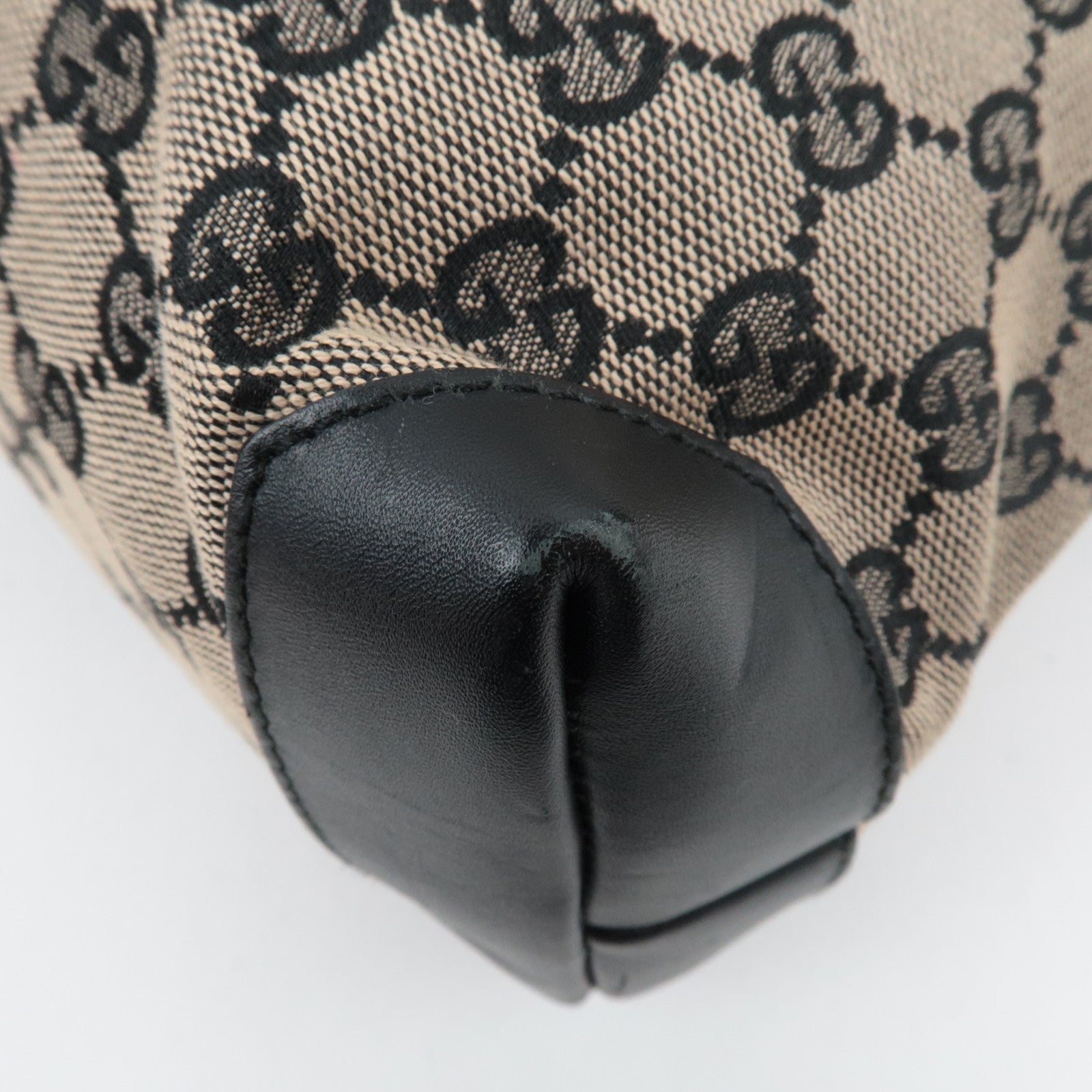 GUCCI GG Canvas Leather Tote Bag Beige Black 019.0402 *Dust bag