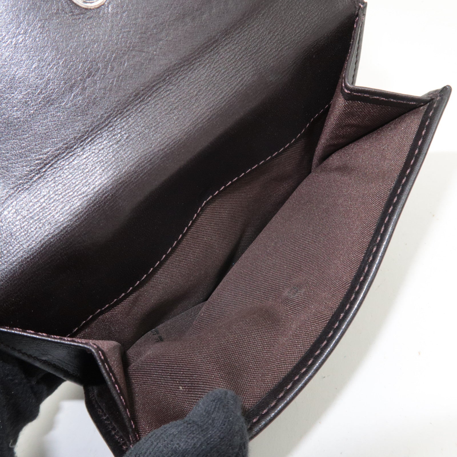 FENDI Zucchino Canvas Leather Double Hook Wallet Brown Beige 8M0035