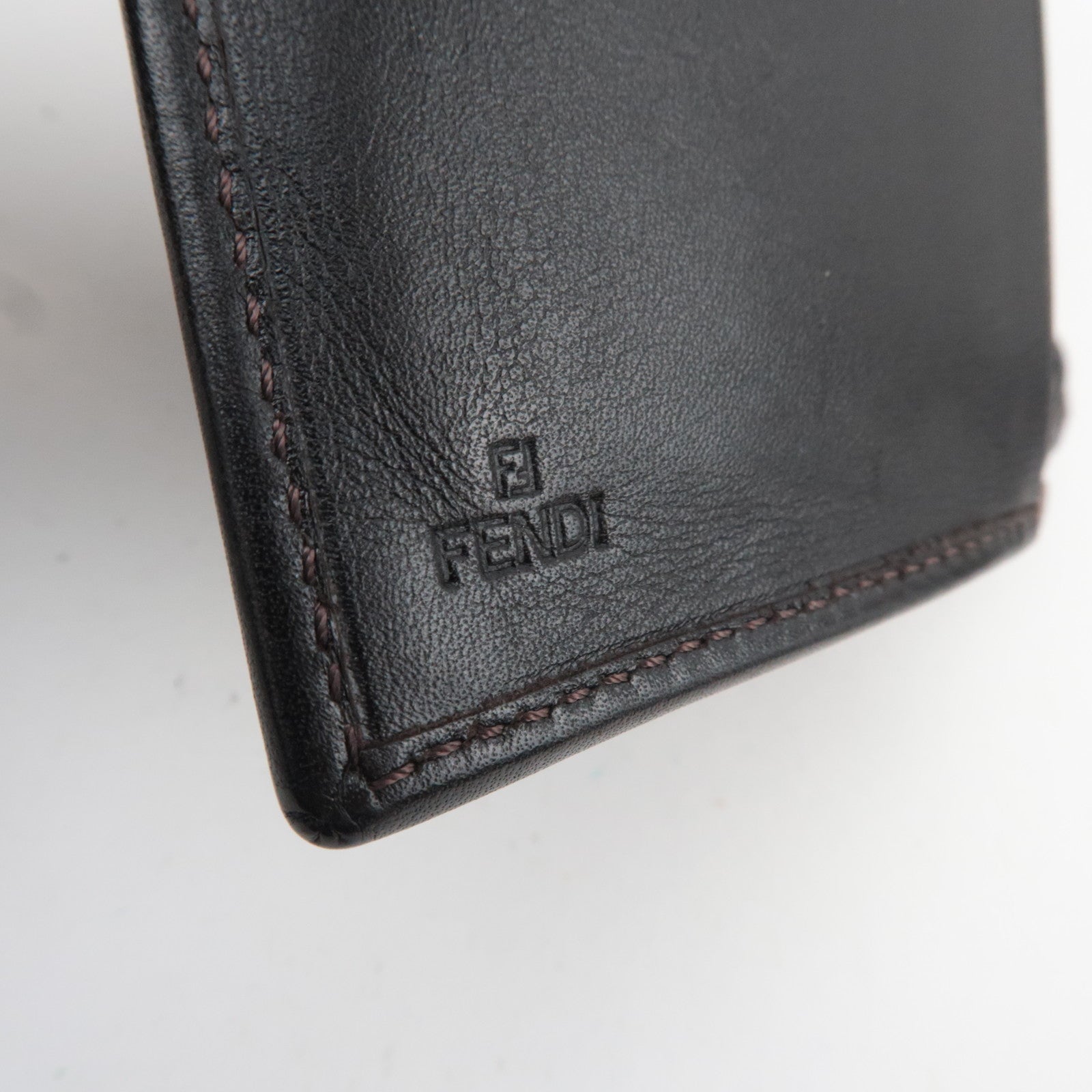 FENDI Zucchino Canvas Leather Double Hook Wallet Brown Beige 8M0035