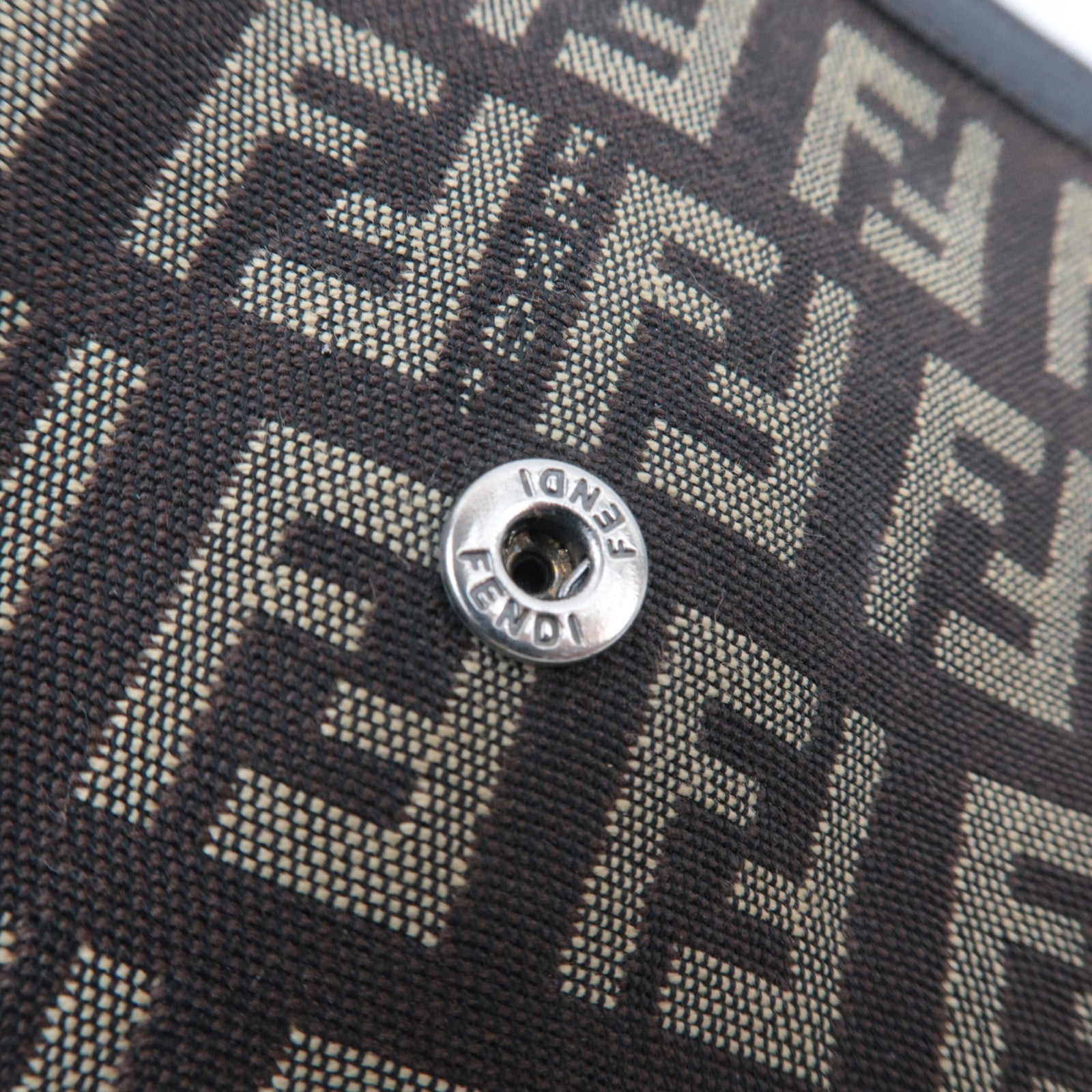 FENDI Zucchino Canvas Leather Double Hook Wallet Brown Beige 8M0035