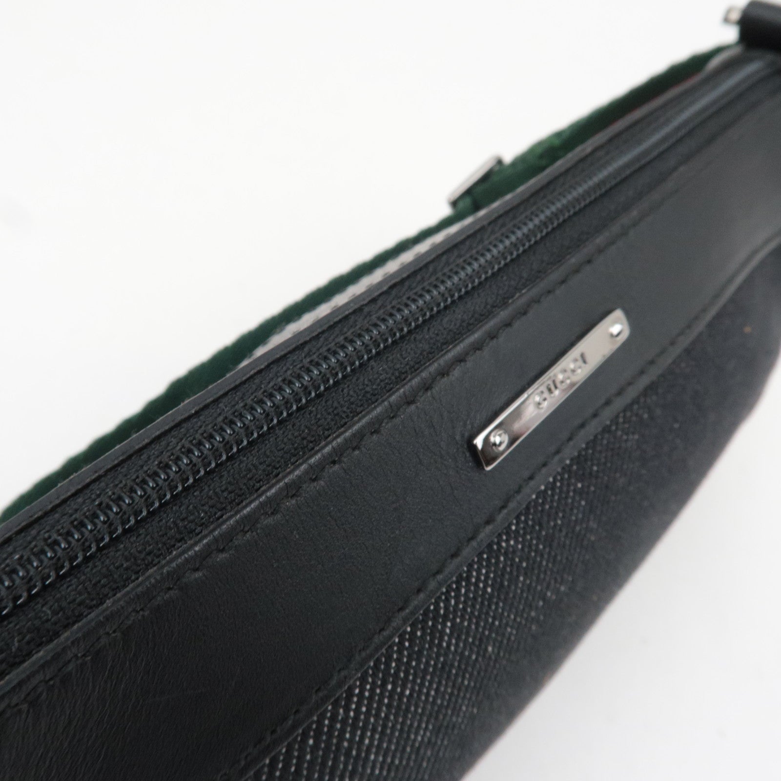 GUCCI Sherry Denim Leather Mini Handbag Black 92820