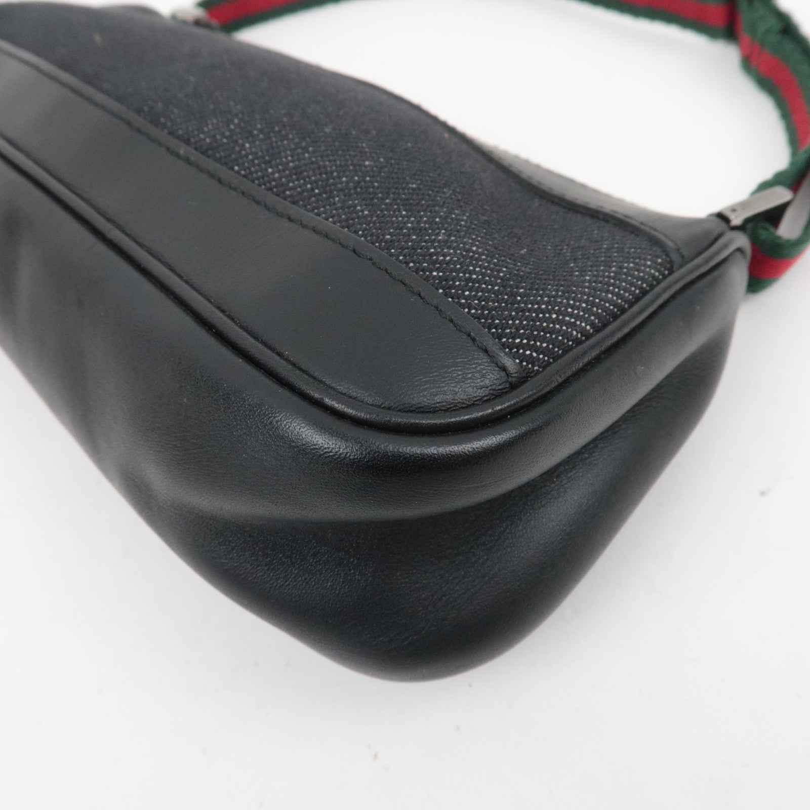 GUCCI Sherry Denim Leather Mini Handbag Black 92820