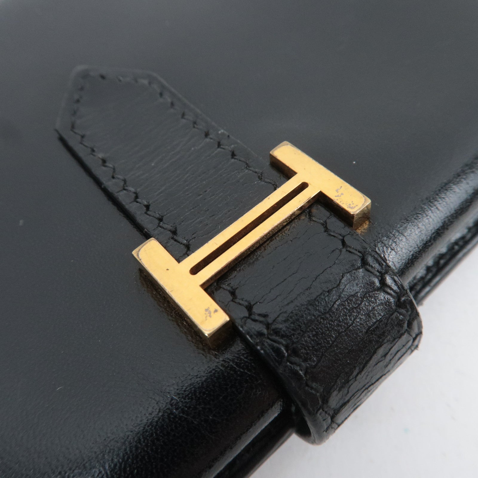 HERMES Bearn Long Wallet E Stamp (2001) Box Calf Black Gold HDW