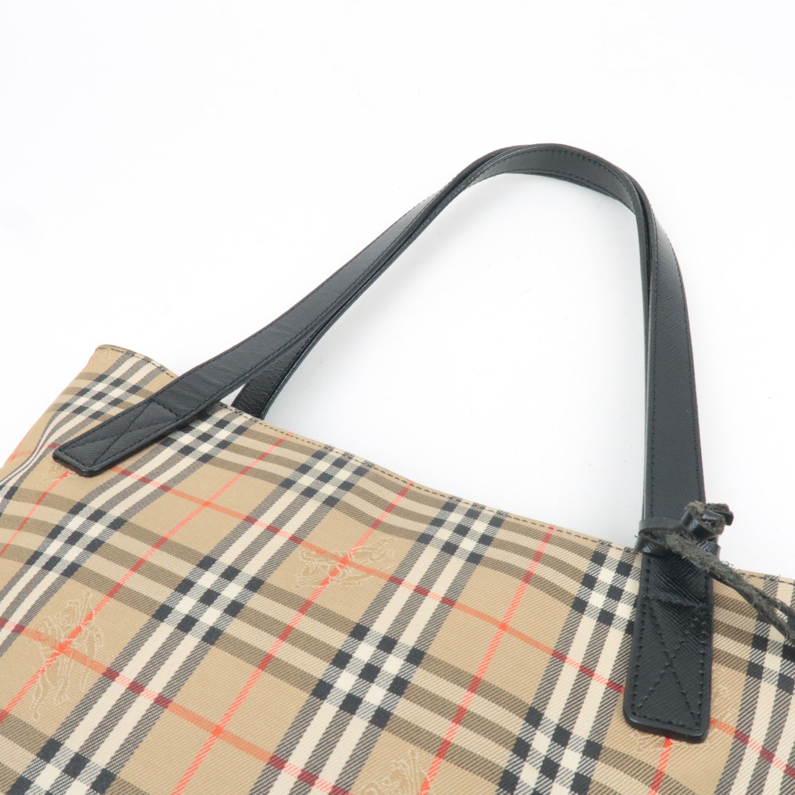 BURBERRY Burberry Nova Plaid Canvas Leather Tote Bag Beige Black