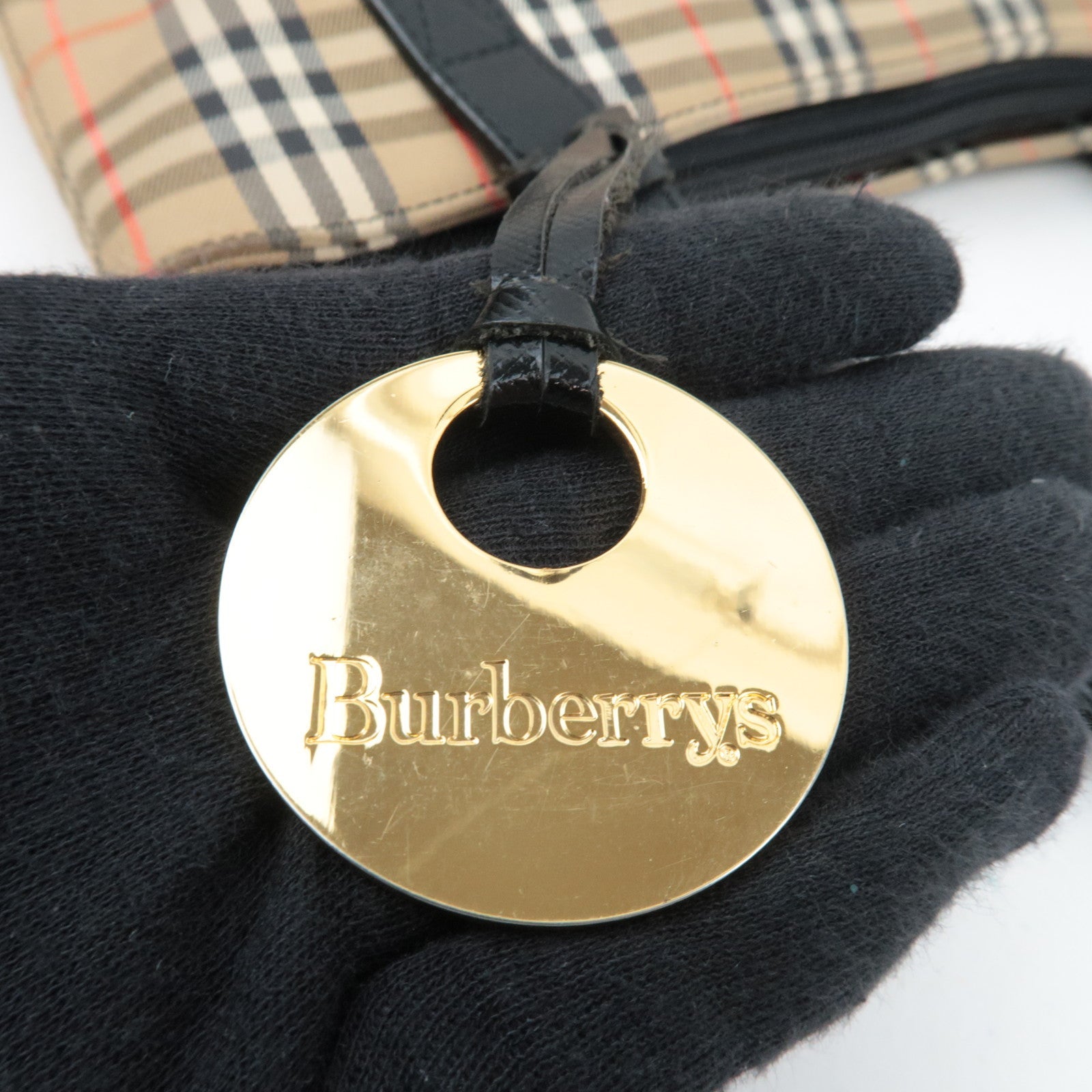 BURBERRY Burberry Nova Plaid Canvas Leather Tote Bag Beige Black