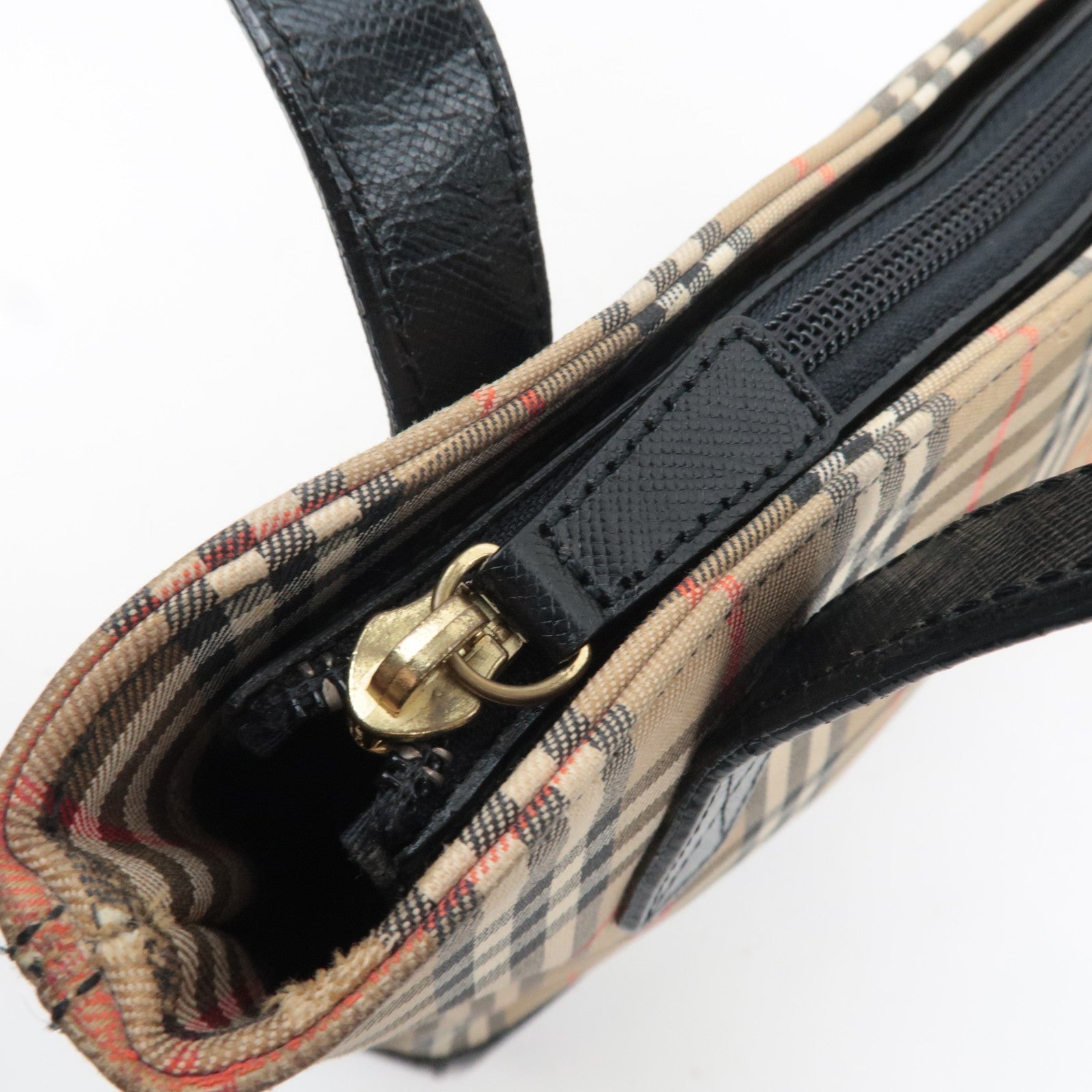 BURBERRY Burberry Nova Plaid Canvas Leather Tote Bag Beige Black