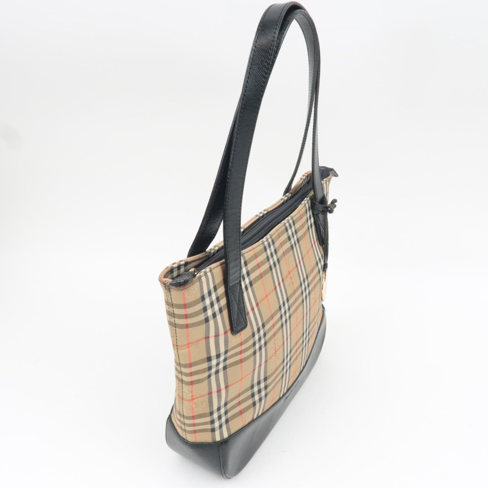BURBERRY Burberry Nova Plaid Canvas Leather Tote Bag Beige Black