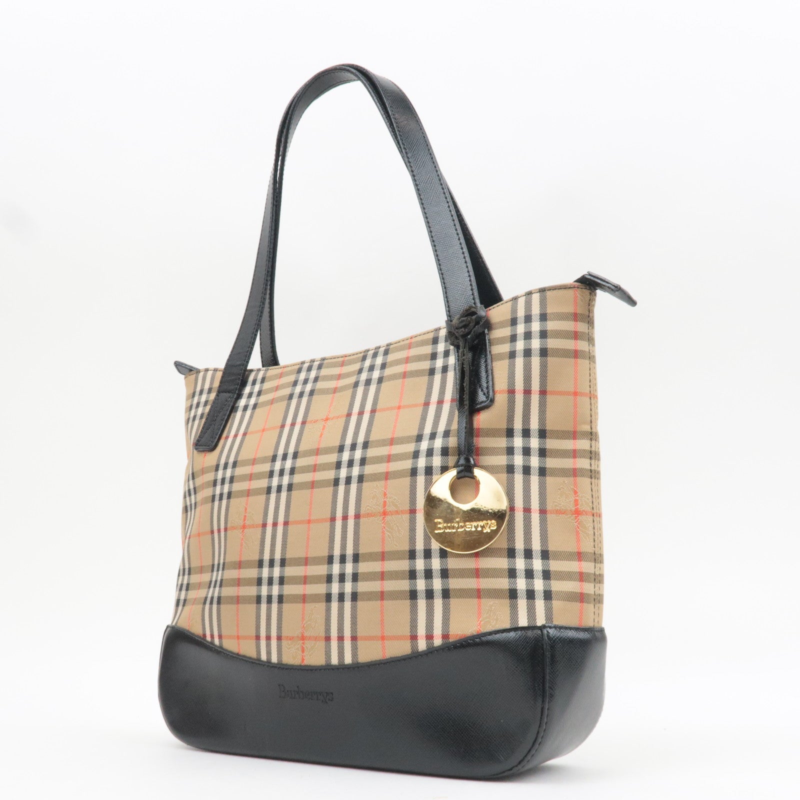 BURBERRY Burberry Nova Plaid Canvas Leather Tote Bag Beige Black