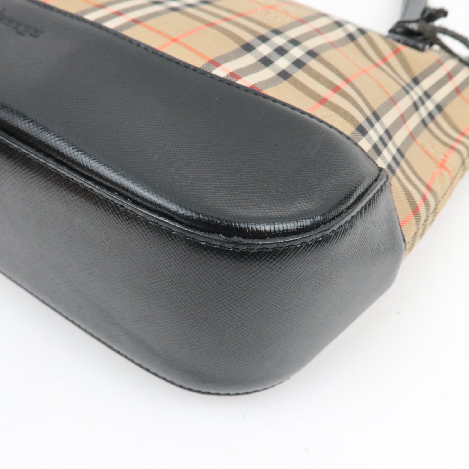 BURBERRY Burberry Nova Plaid Canvas Leather Tote Bag Beige Black