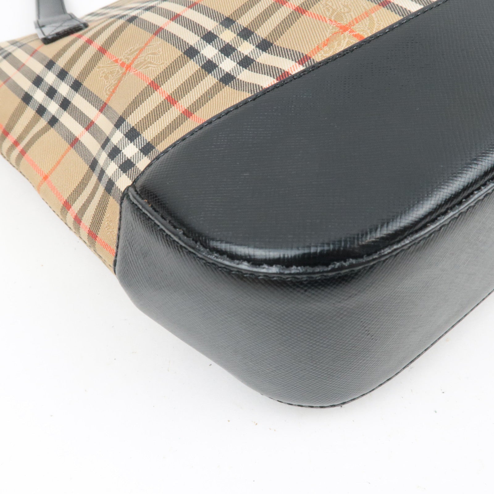 BURBERRY Burberry Nova Plaid Canvas Leather Tote Bag Beige Black