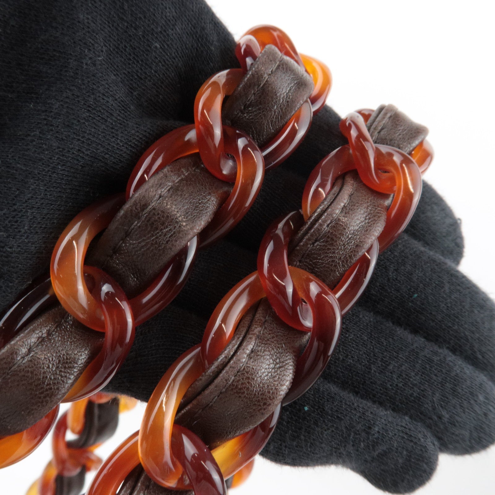 CHANEL Matelasse Tortoiseshell Plastic Chain Lambskin Tote Bag Brown 5056226