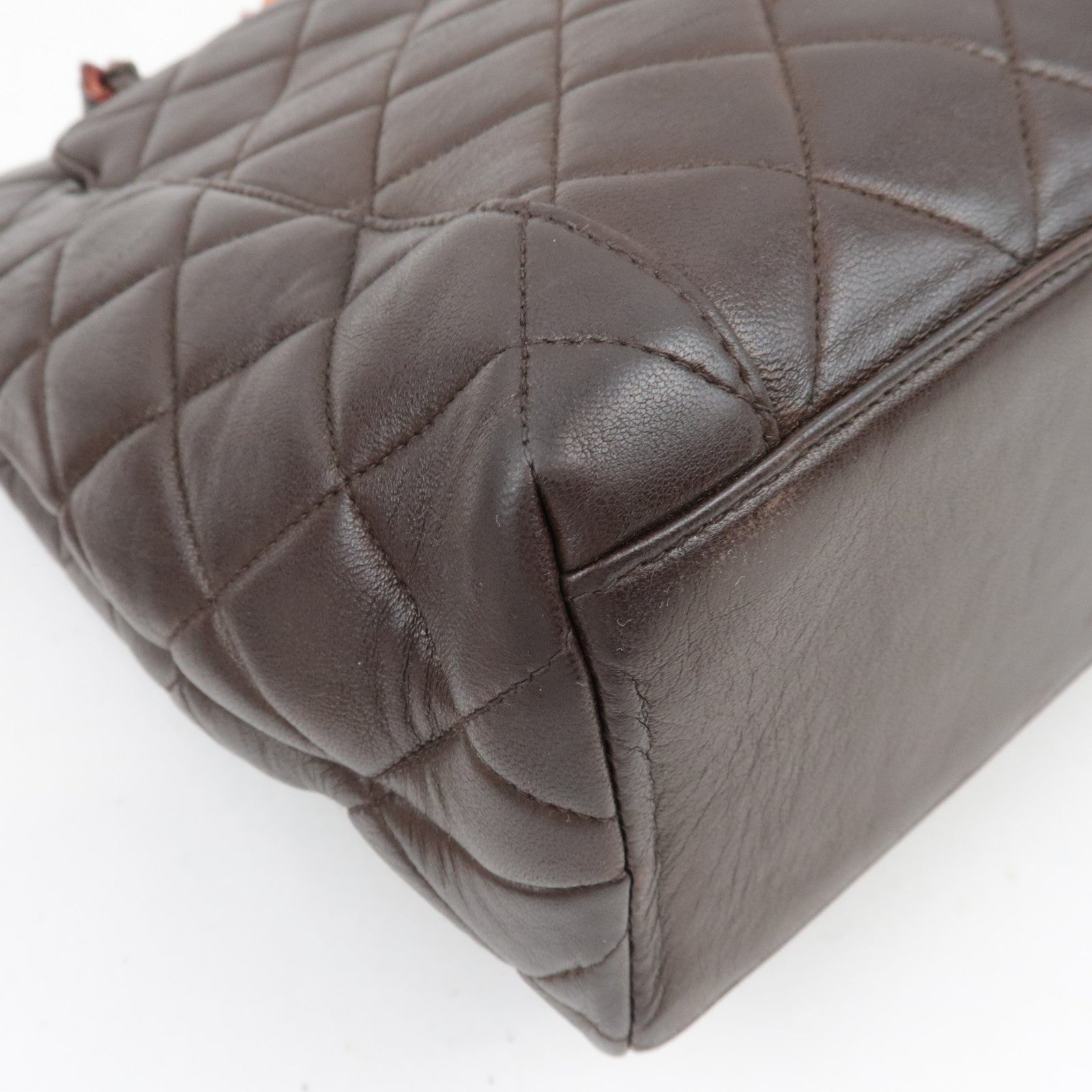 CHANEL Matelasse Tortoiseshell Plastic Chain Lambskin Tote Bag Brown 5056226