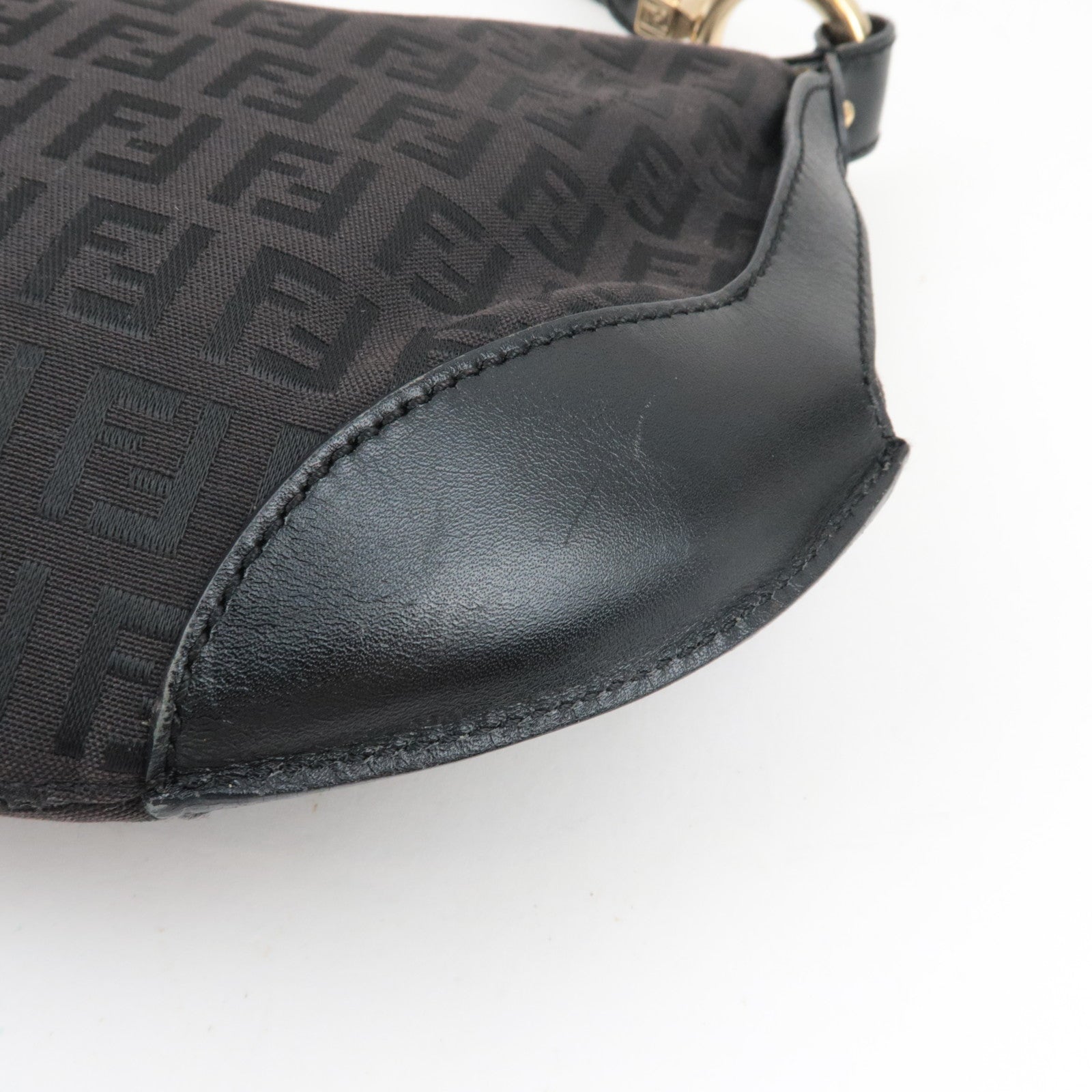 FENDI Zucchino Canvas Leather Shoulder Bag Black 8BR466 *Dust bag